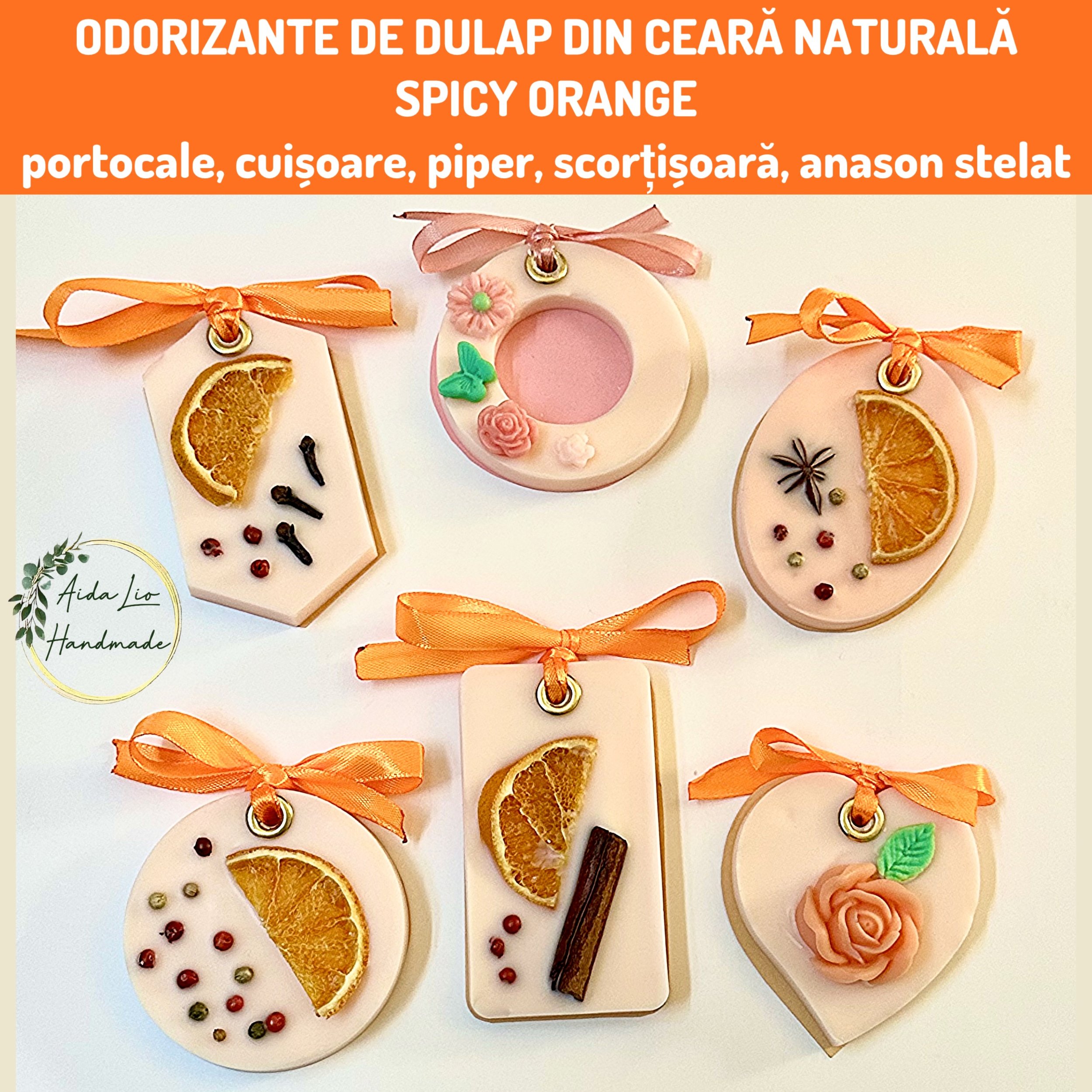 Spicy Orange - Odorizante de dulap din ceară naturală parfumată, turnate și decorate manual - 50 lei setul de 3 piese