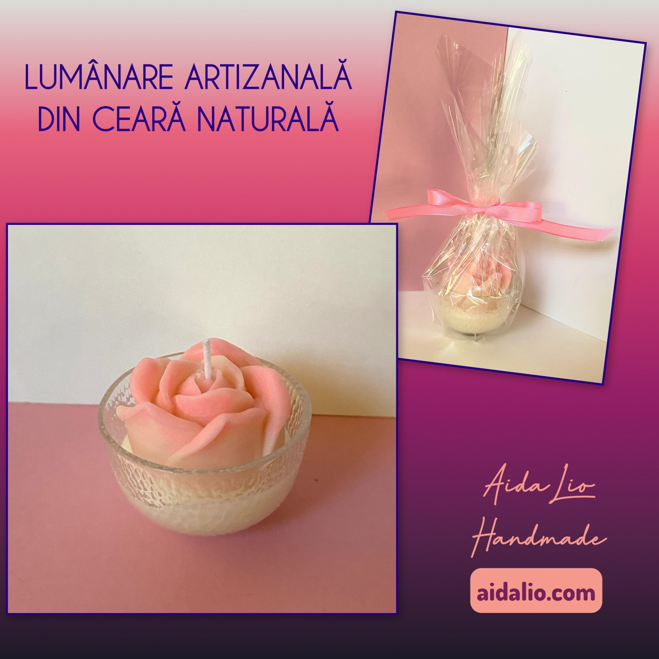 Little Rose - lumânare parfumată din ceară naturală turnată manual în suport de sticlă (diam 7 cm x h 5 cm) - 35 lei