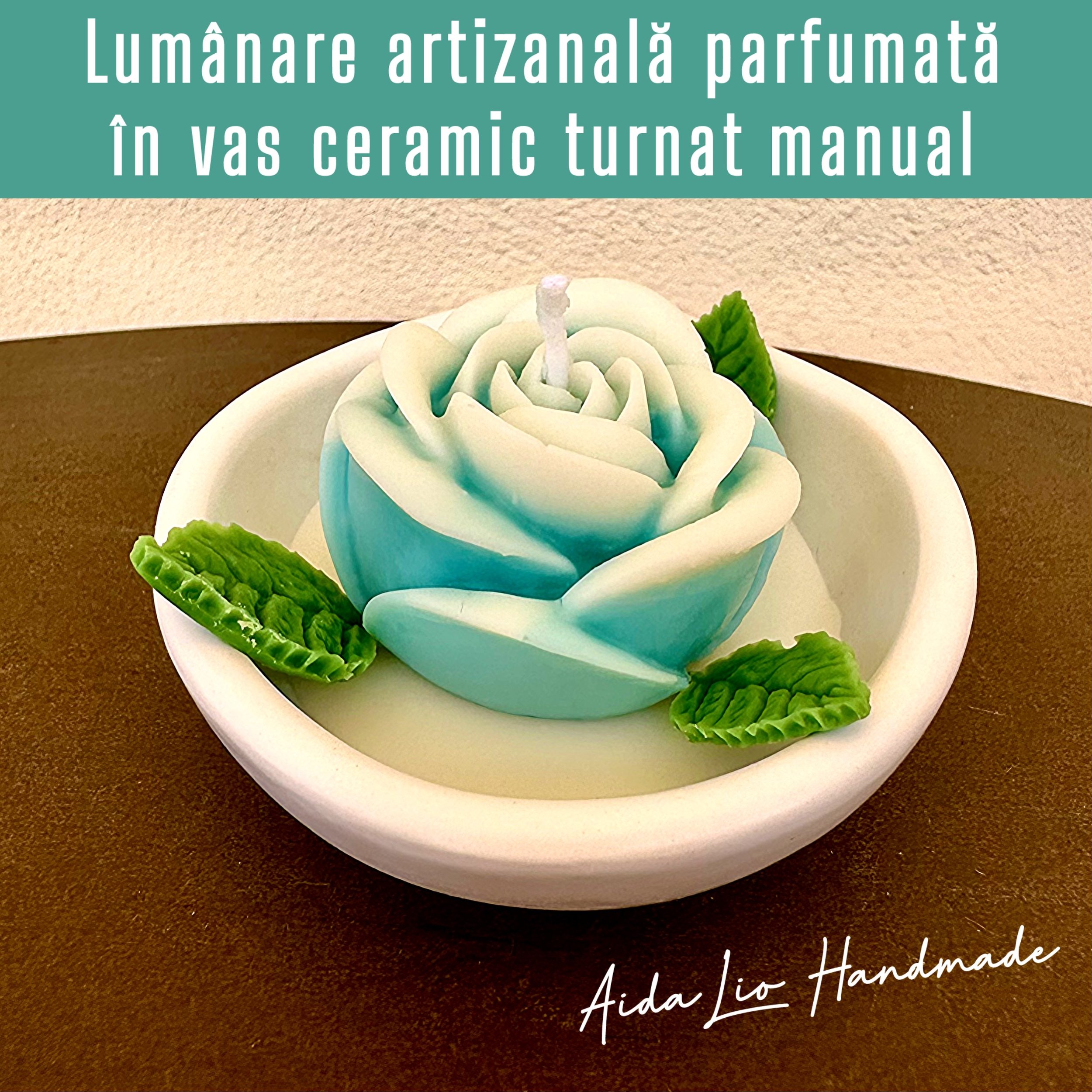 Trandafir cu aromă de opiu în vas ceramic turnat manual - 35 lei
