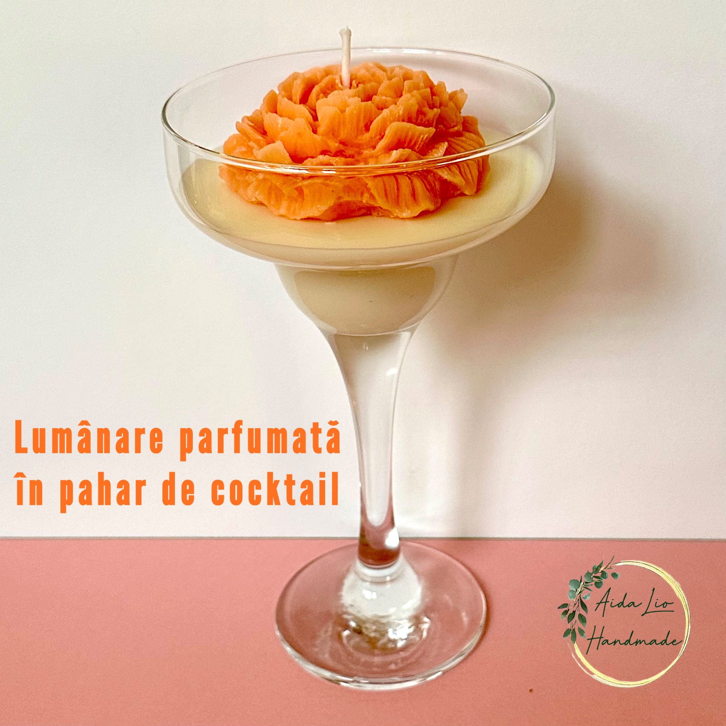 Cocktail Bujor - Lumânare artizanală din ceară naturală cu parfum floral - 80 lei