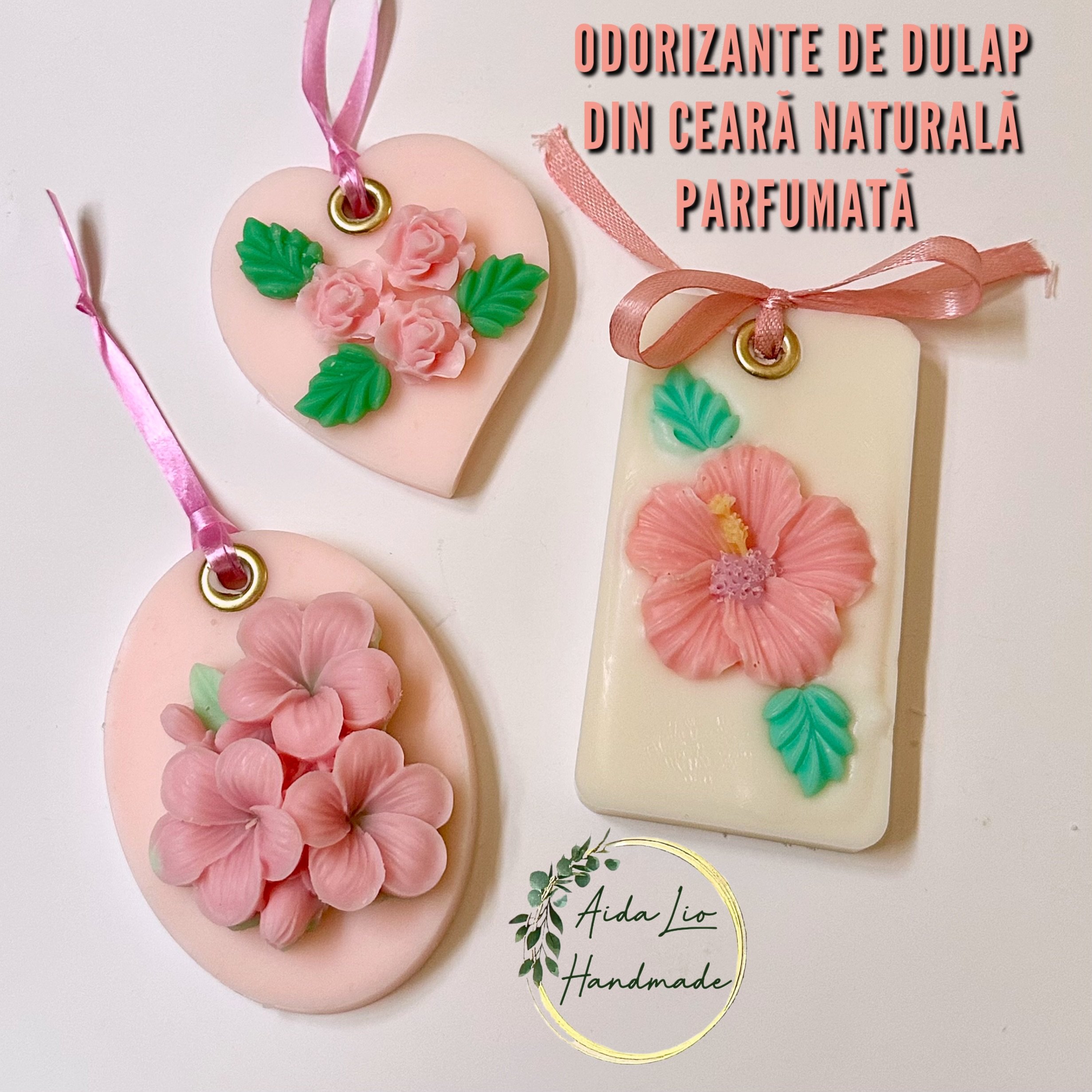 Pink - Odorizante de dulap din ceară naturală, turnate și decorate manual - 50 lei setul de 3 piese