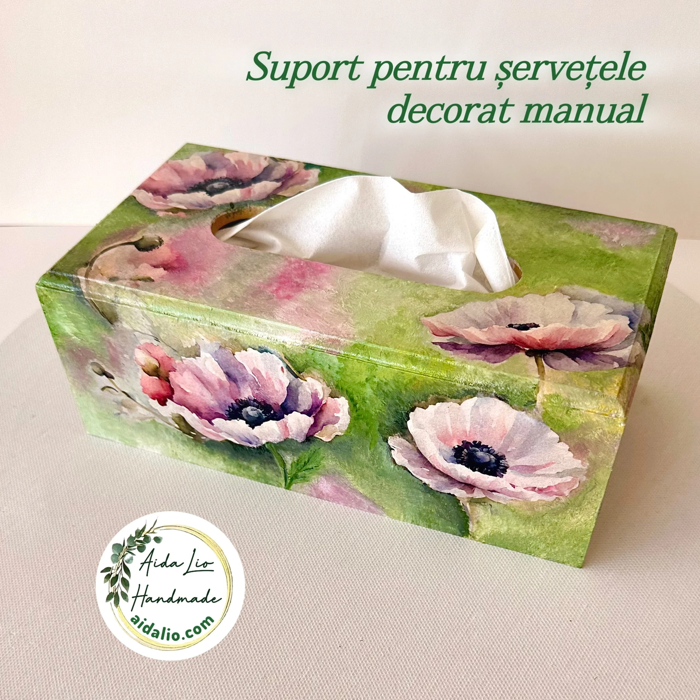 Poppies - suport pentru șervețele din bambus decorat și pictat manual (28 x 15 x 9 cm) - 130 lei