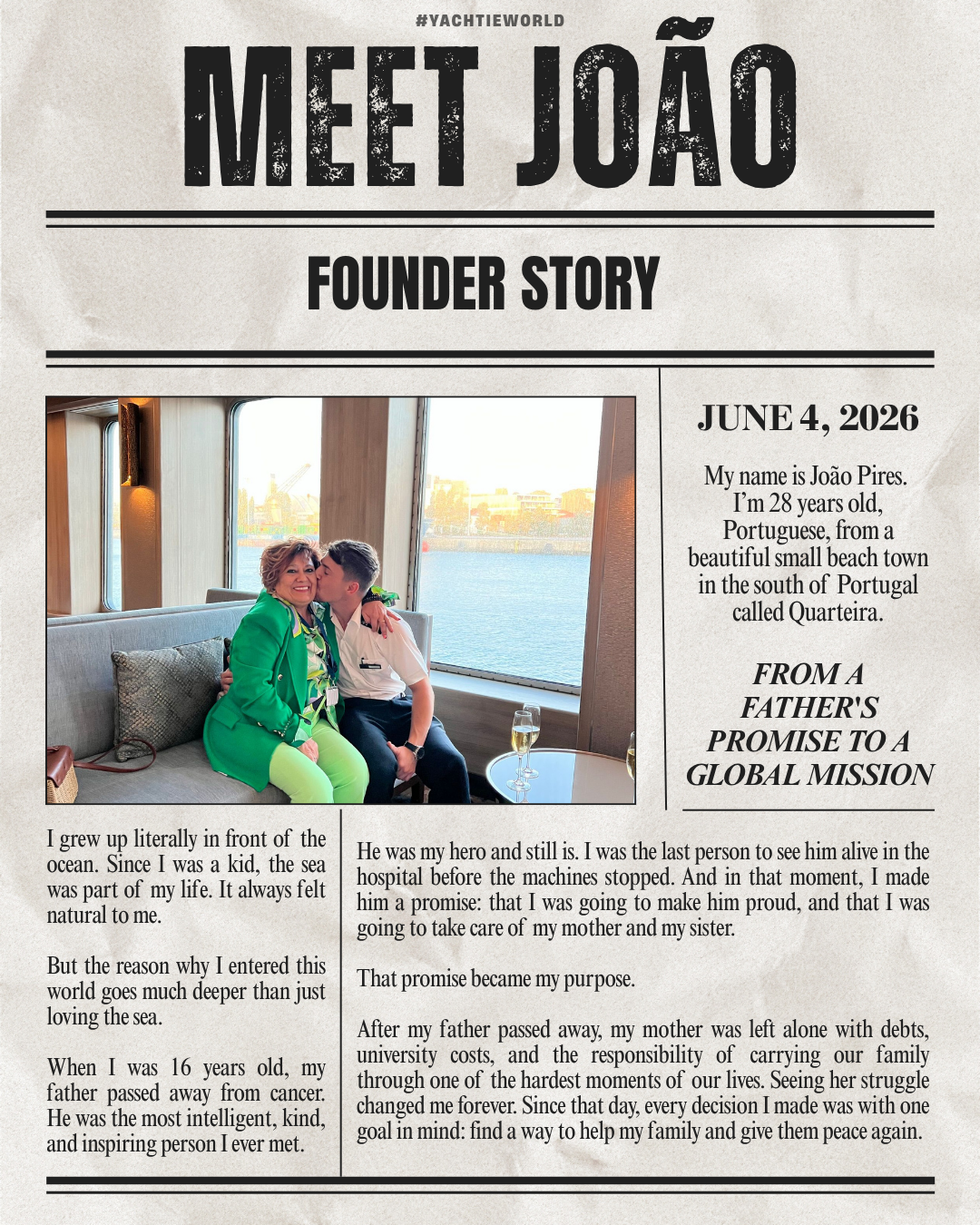 My name is João Pires. 
I’m 28 years old, Portuguese, from a beautiful small beach town in the south of Portugal called Quarteira.

I grew up literally in front of the ocean. Since I was a kid, the sea was part of my life. It always felt natural to m