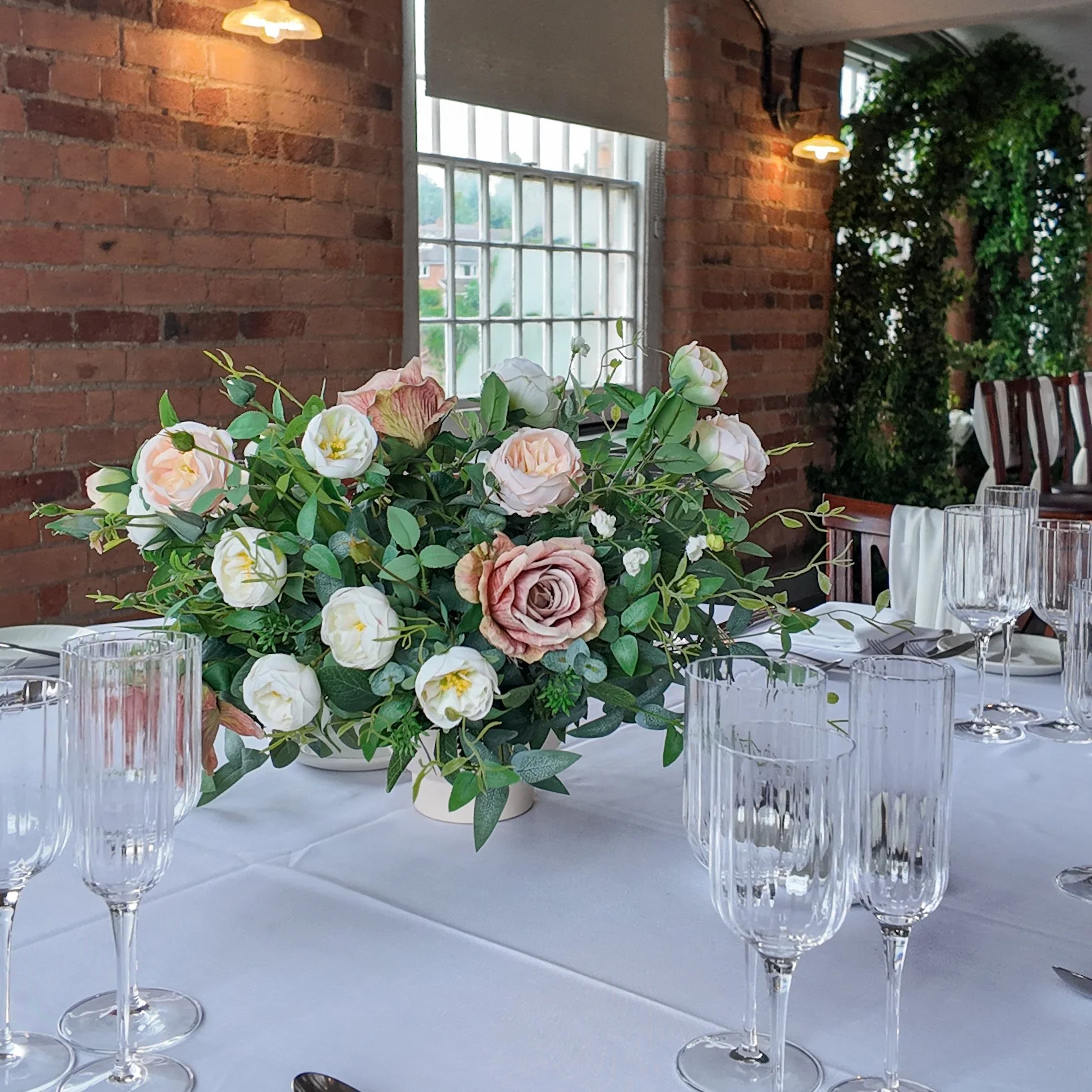 Luxury blush and white artificial wedding flower bowl centrepiece