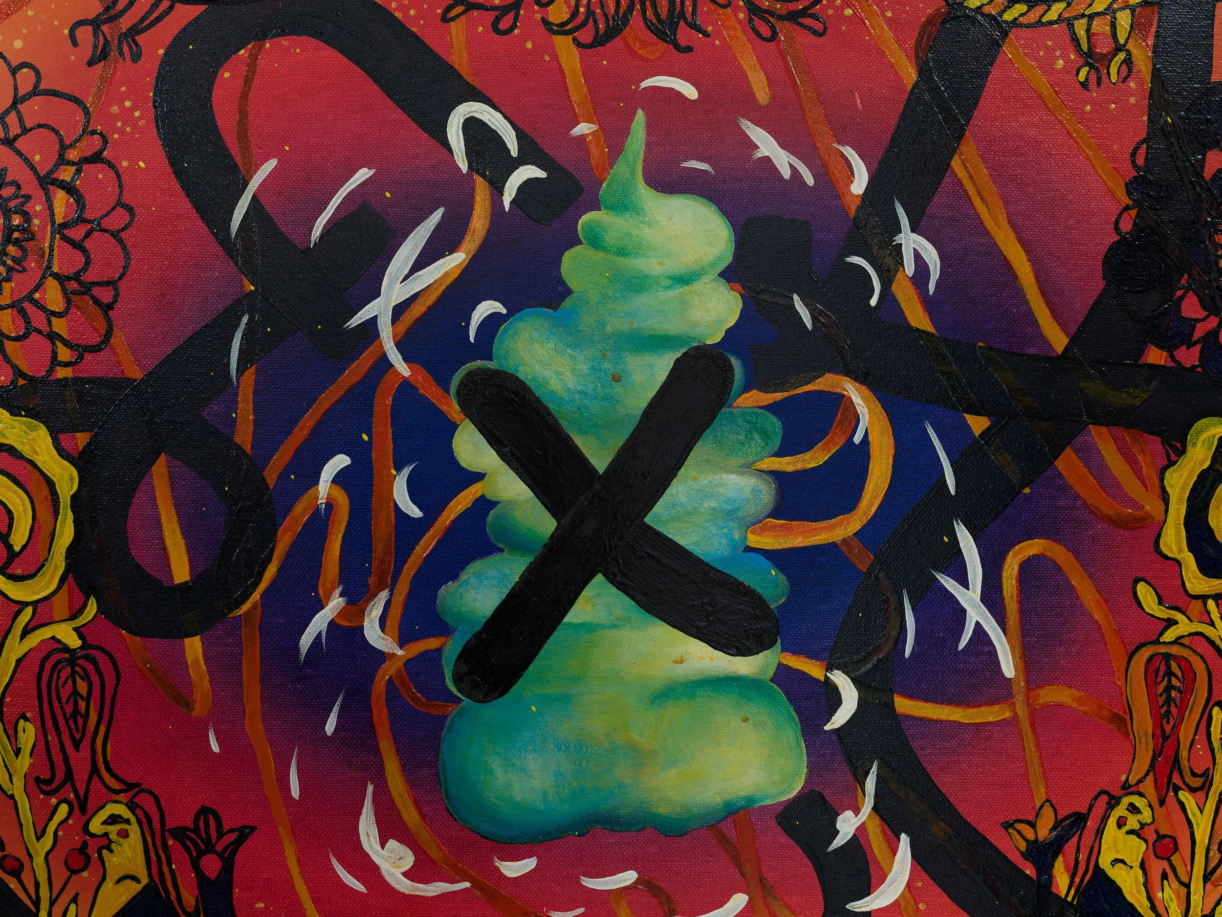 𝙈𝙪𝙩𝙖𝙗𝙡𝙚 𝘾𝙡𝙤𝙘𝙠𝙬𝙤𝙧𝙠, 2022-2023. Oil on Canvas, painted resin and linen frame structure.56x76cm