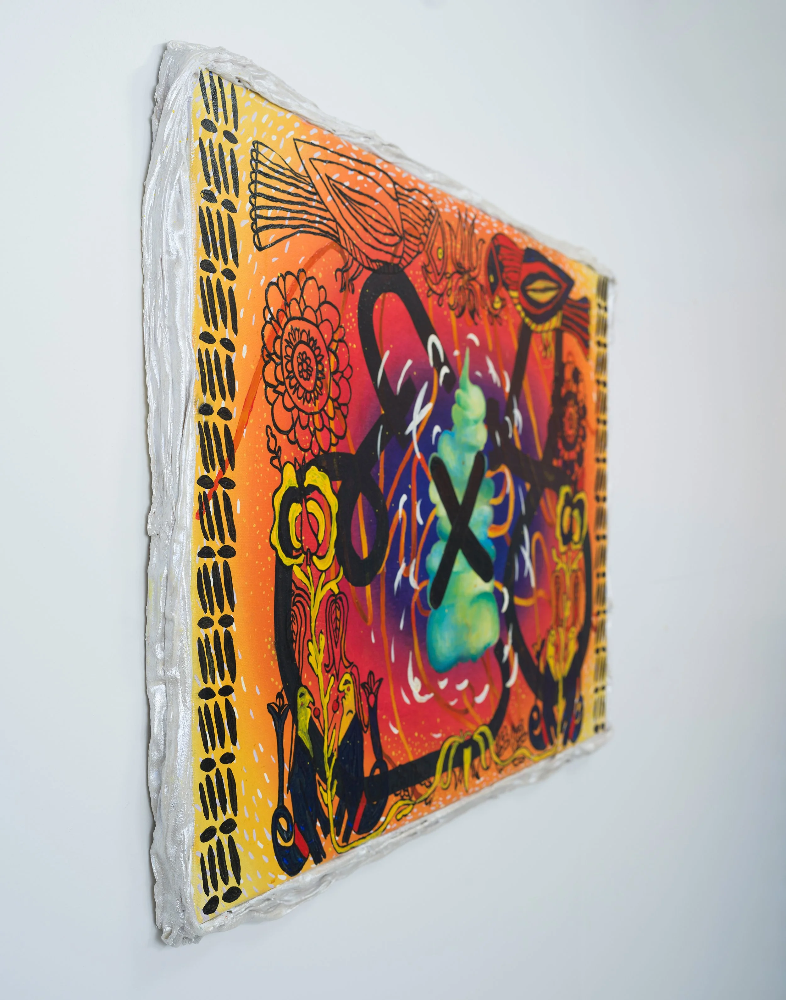 𝙈𝙪𝙩𝙖𝙗𝙡𝙚 𝘾𝙡𝙤𝙘𝙠𝙬𝙤𝙧𝙠, 2022-2023. Oil on Canvas, painted resin and linen frame structure.56x76cm