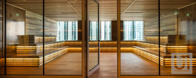 Professional commercial photography of the sauna room at Shopify's Ottawa offices