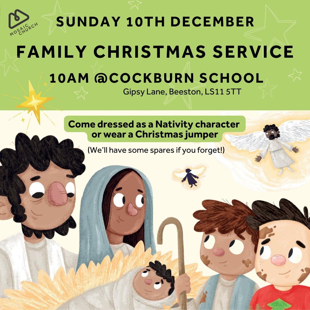 Join us this Sunday at Cockburn School for a Family Christmas Service with plenty of fun and festive refreshments!
You can come dressed up as a Nativity character or wear a Christmas jumper. Don't worry, we'll have some spares if you forget!