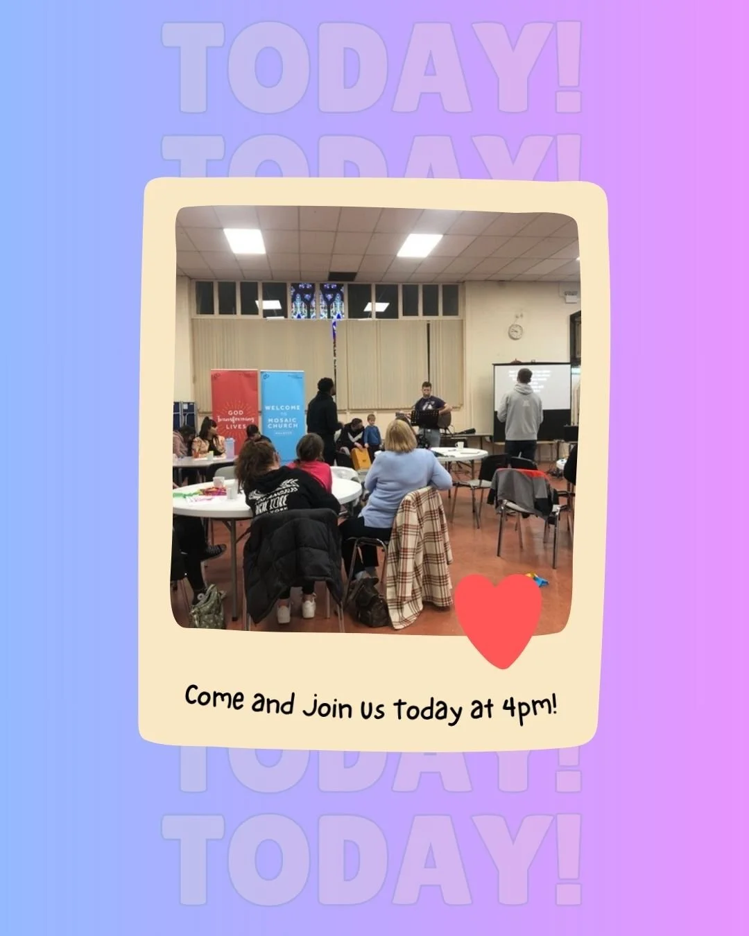 Come along and say hello today!  We are meeting together from 4pm at St Matthew's Community Centre.  Doors are open for anyone to join, the kettle will be on and there is space to hang out, hear a short talk and catch up with the community.  See you 