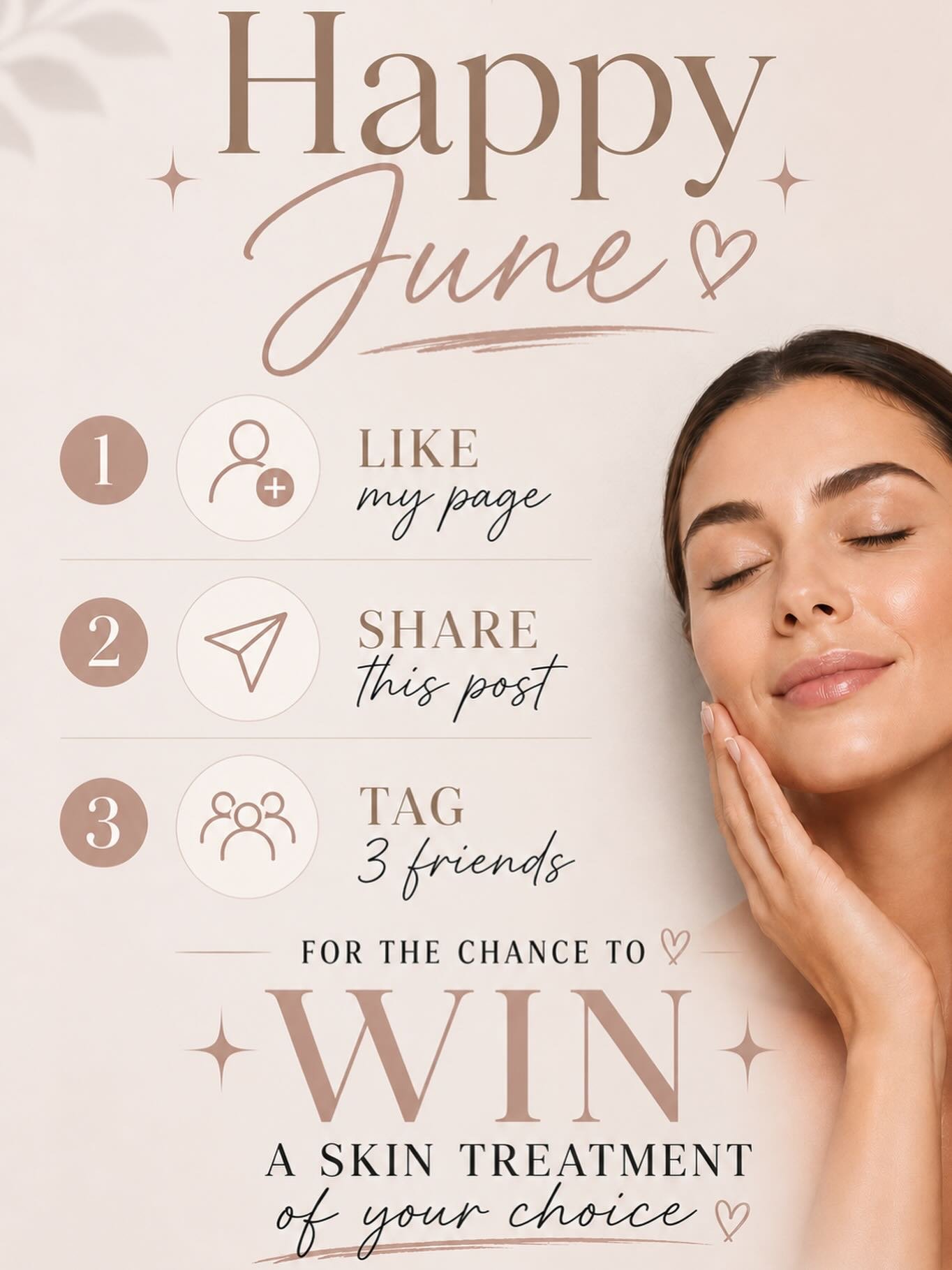 ✨ Happy June ✨

Follow these steps for a chance to win a skin treatment of your choice 

Winner will be selected at random at the end of June 💋