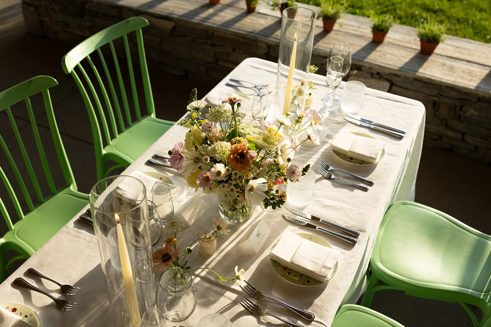 A delightful tablescape at the Outermost Inn showcases local florals and high touch design from Martha's Vineyard Weddings & Events