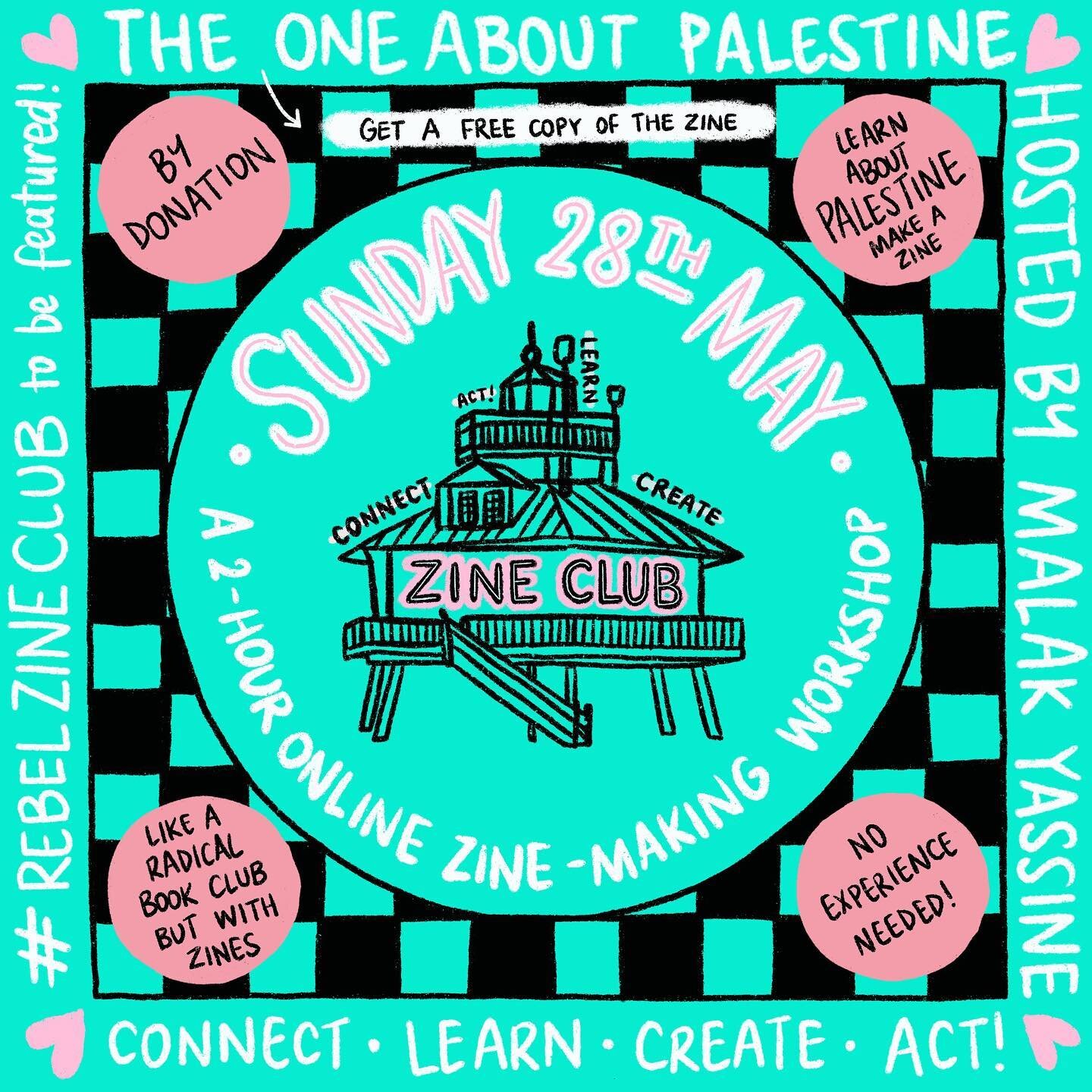 🥁🥁🥁 Introducing&hellip; Rebel Zine Club: The one about Palestine 🇵🇸 

Join us on Sunday 28th May 11am - 1pm for a 2 hour online zine-making session and discussion about the moment to liberate Palestine.

The wonderful @awholeheartedsoul will be 