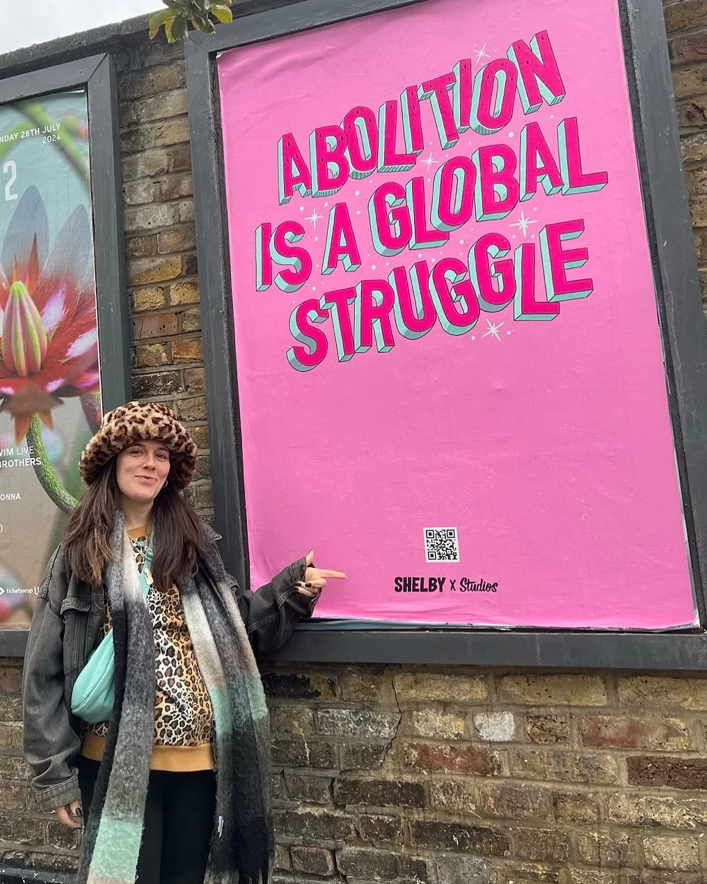 ABOLITION IS A GLOBAL STRUGGLE 🍉✨ 

This billboard was put up as part of @ifminuhlaughmicry Hackney Art Activism Festival last April. The artwork was censored (swipe to see original). Because it said Free Palestine! Words may be removed from my art 