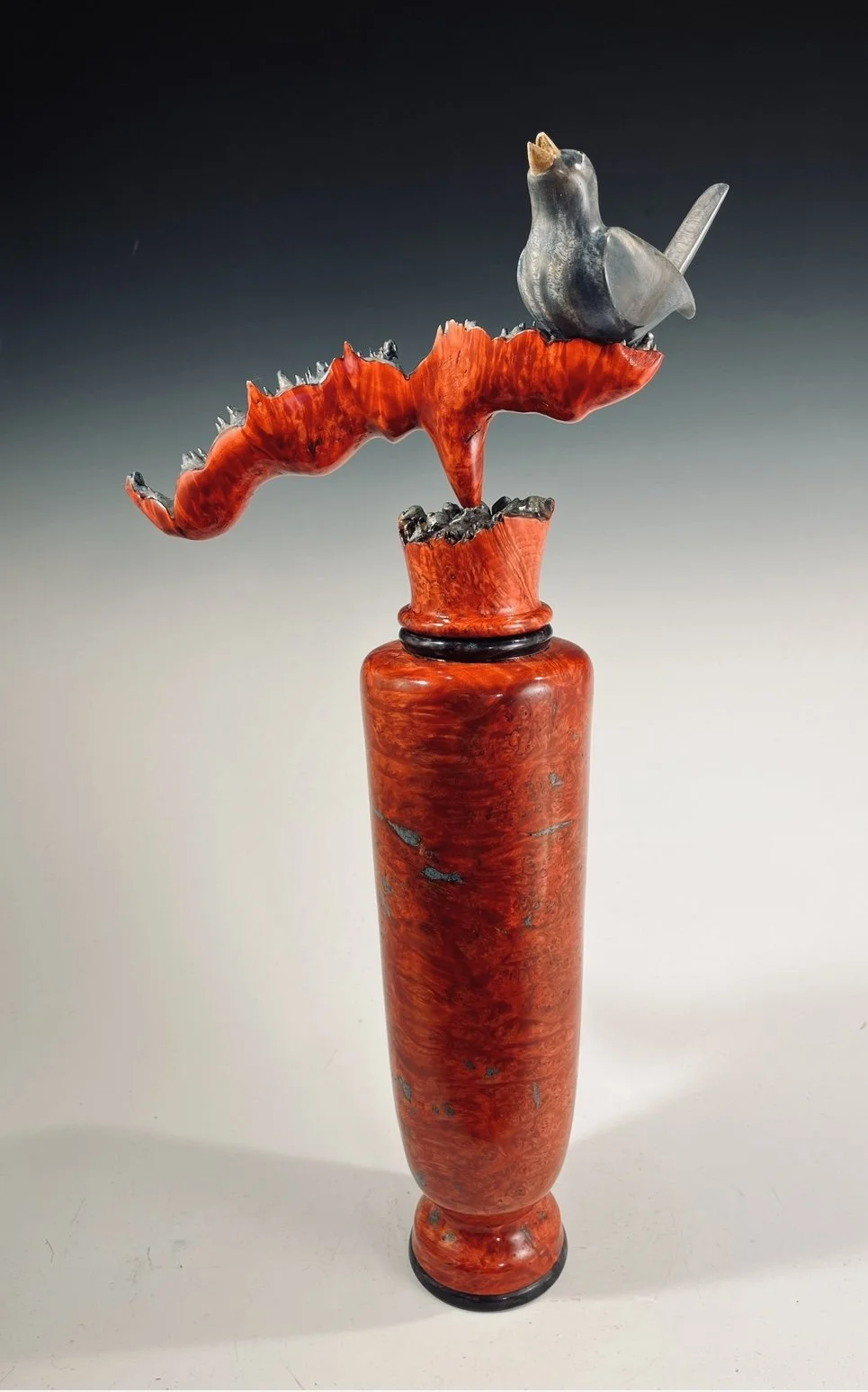 Maple Burl Hollow Form  with Cardinal on Branch