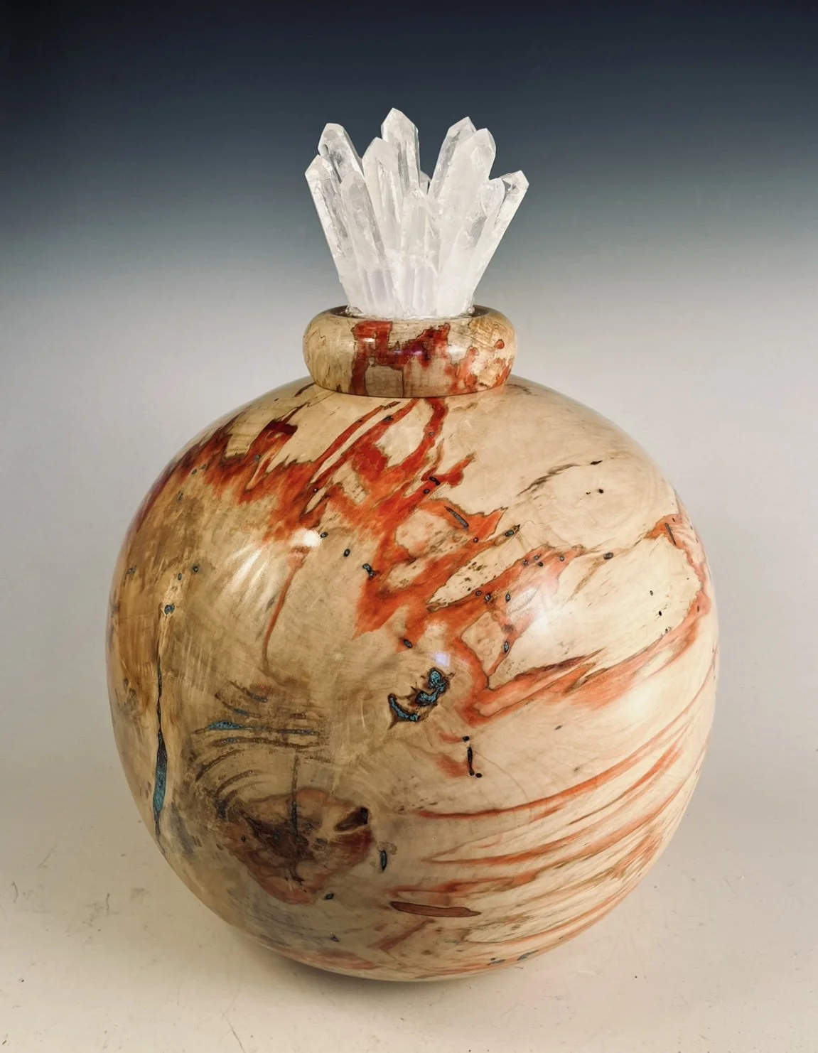 Ash Leaf Maple  Hollow Form/ Quartz Crystal Cluster