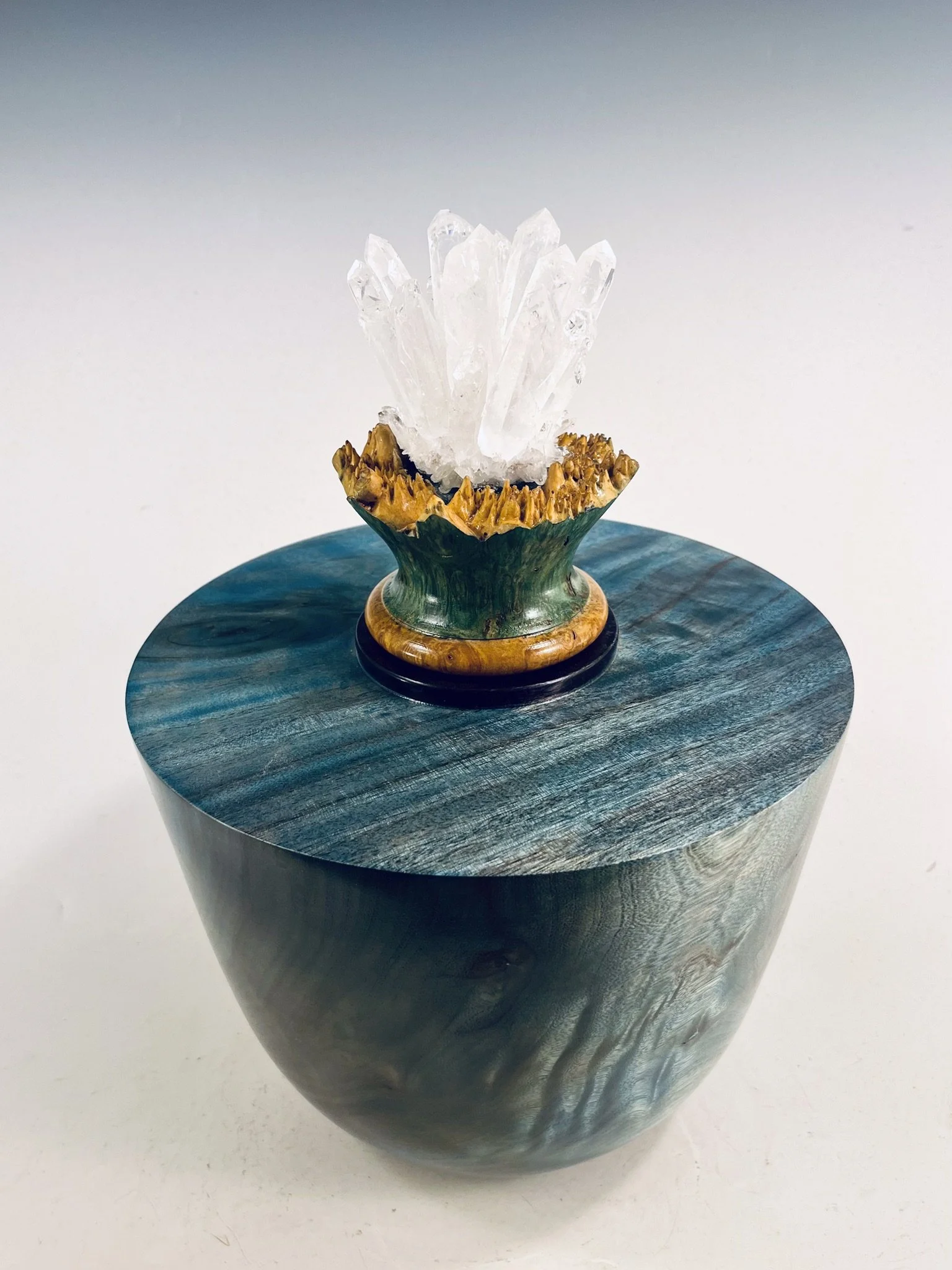 Blue Camphor Hollow Form/ Quartz Cluster