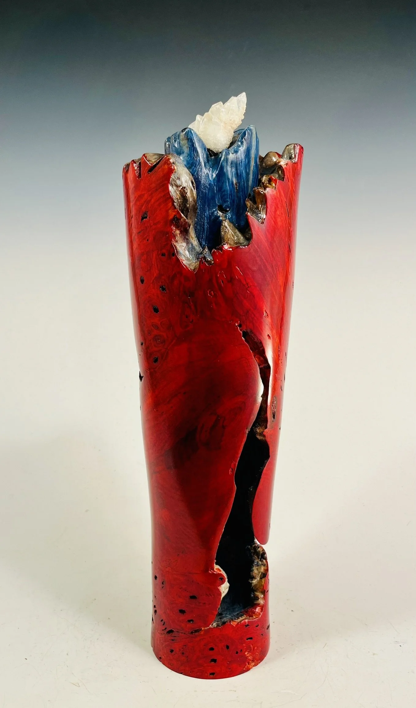 Buckeye Burl Hollow Form with Quartz Crystals