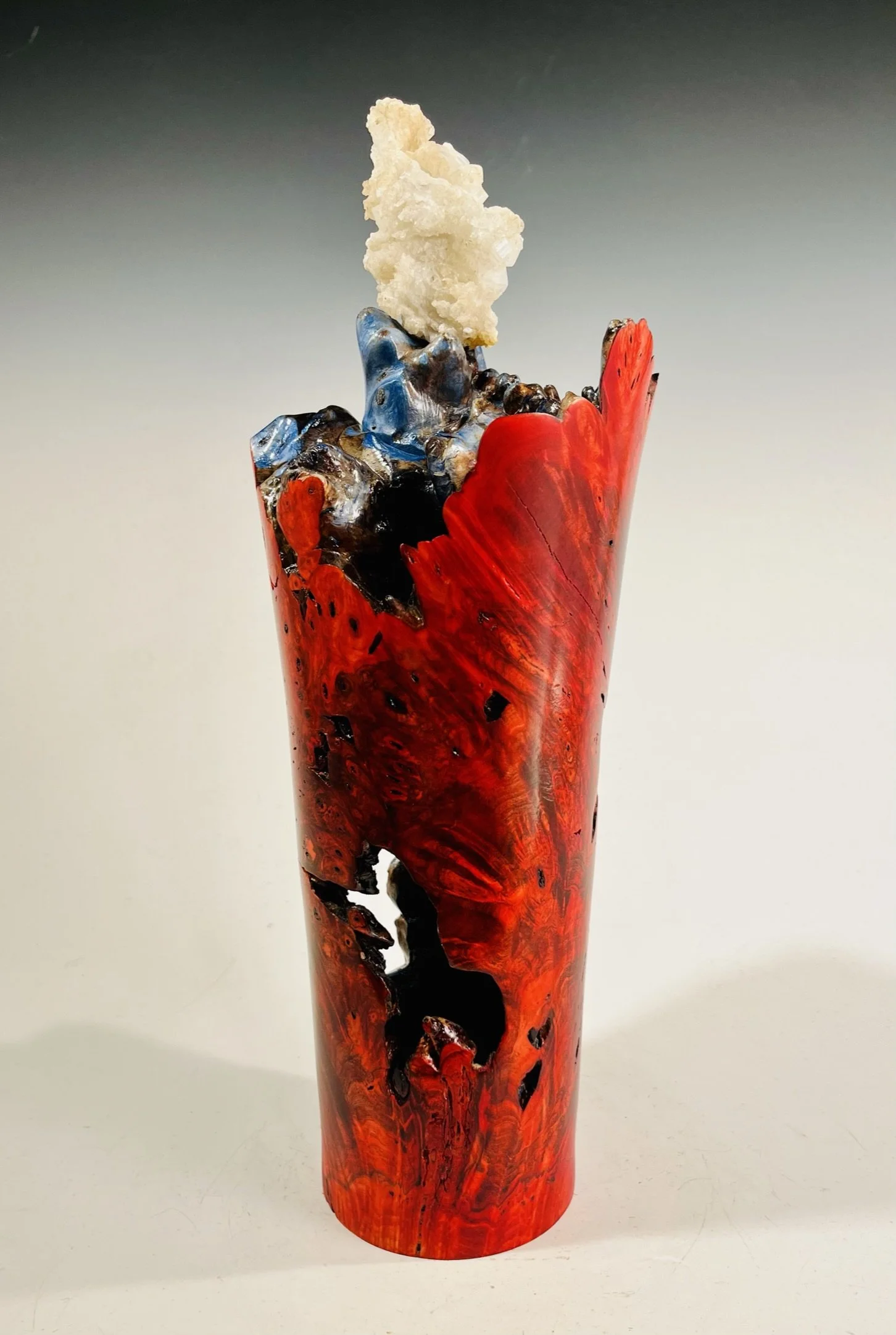 Buckeye Burl Hollow form/ QuartzCrystal