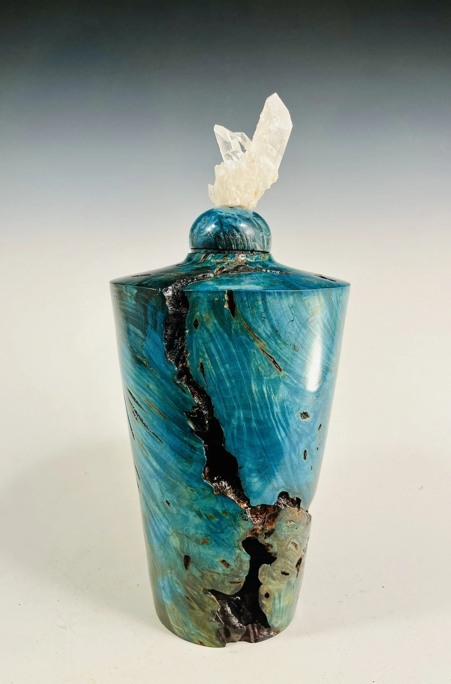 Buckeye Burl Hollow Form with Quartz Crystal Cluster