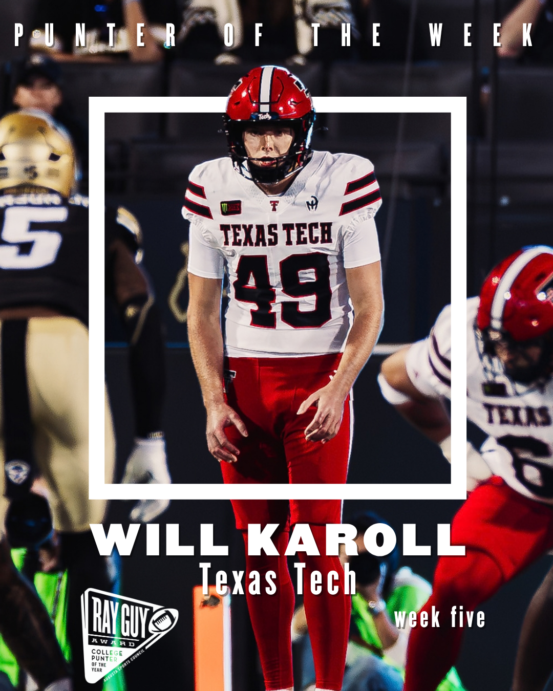 2026 Ray Guy Award Punter of the Week, Week 5: Will Karoll, Texas Tech