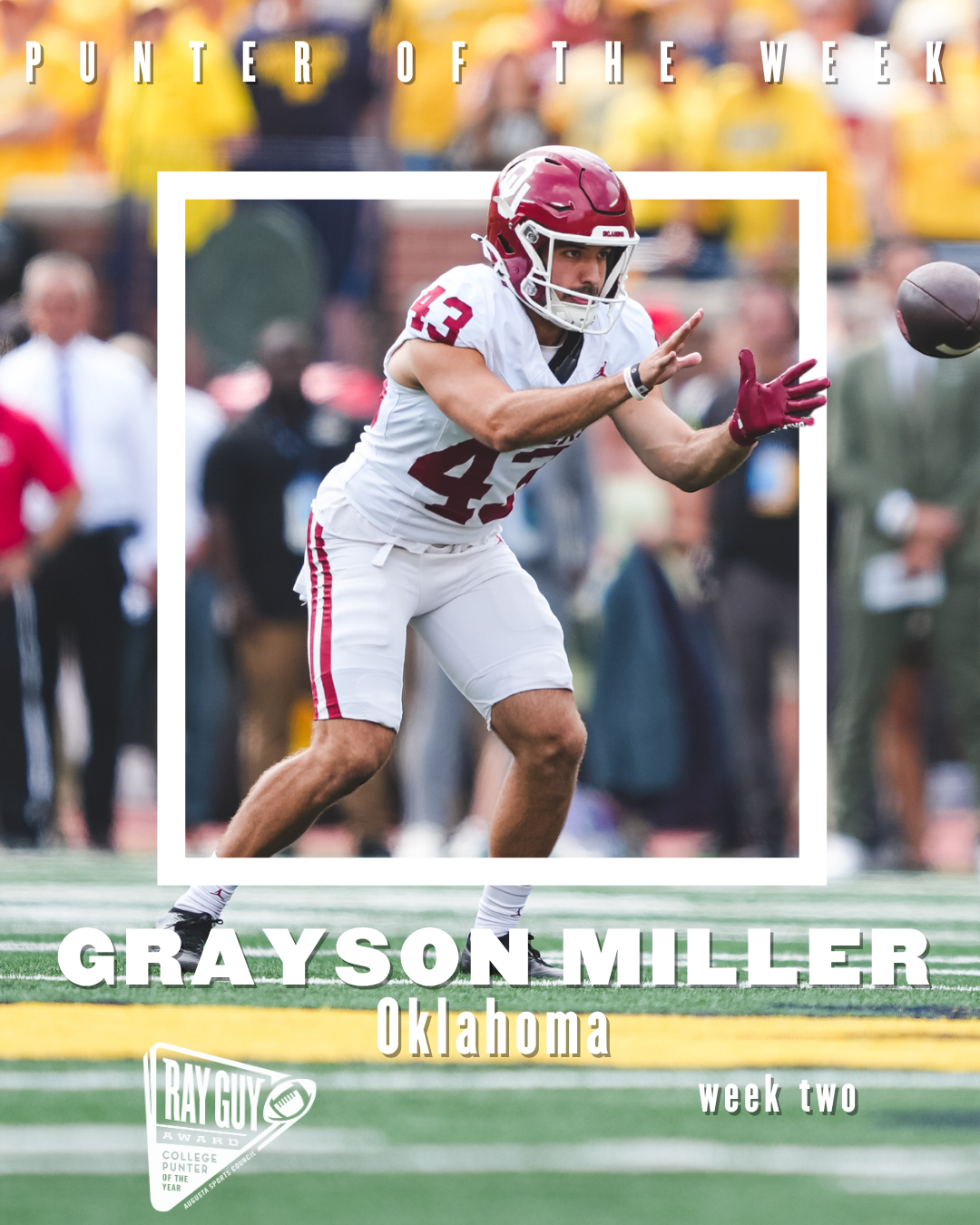 2026 Ray Guy Award Punter of the Week, Week 2: Grayson Miller, Oklahoma