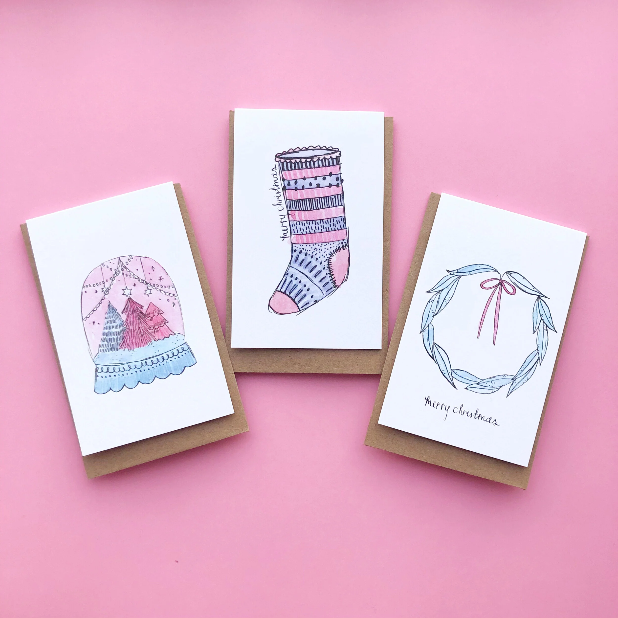 Sugar Pink Christmas Pack of 6 Mini Cards