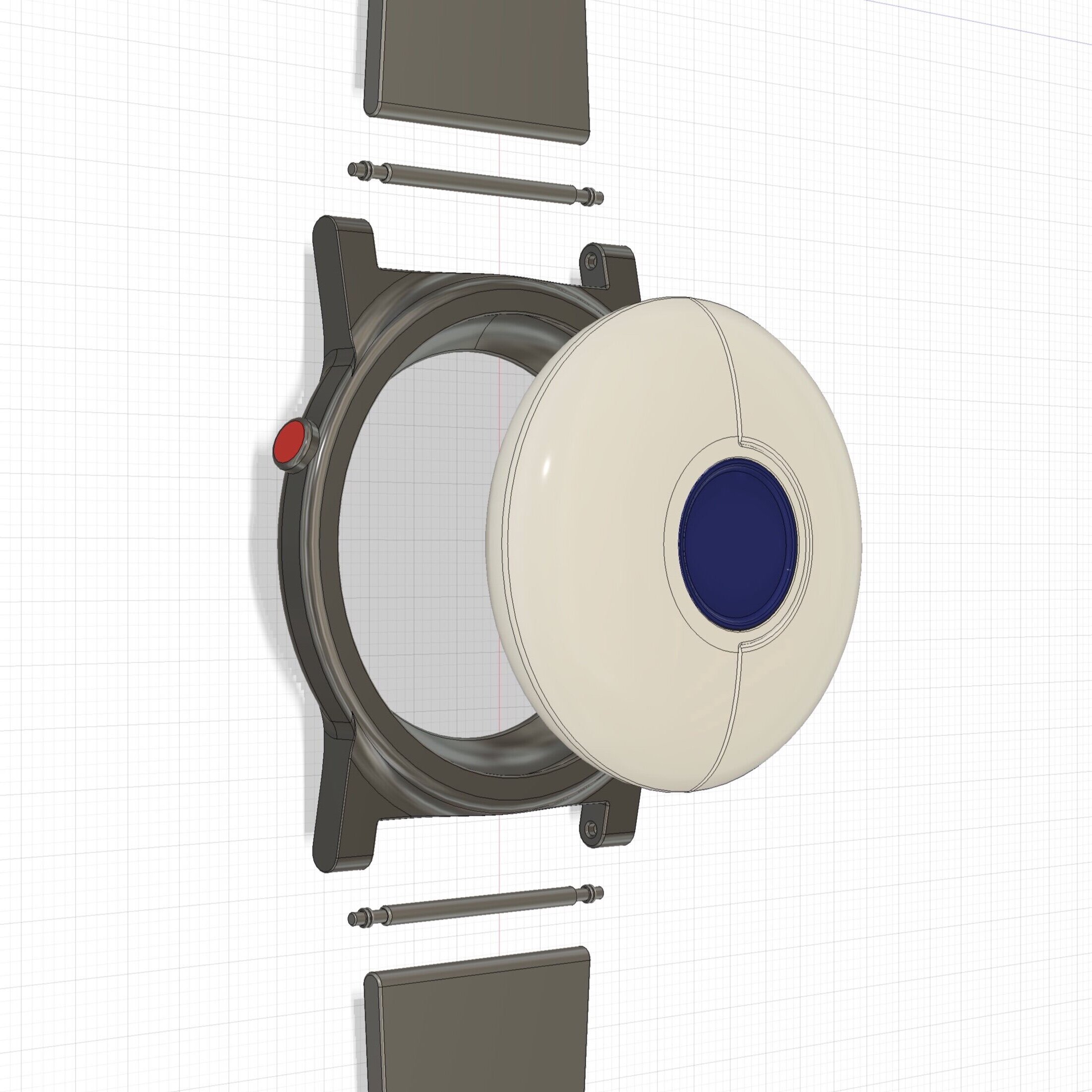 A screenshot image of an exploded view CAD model of the Alleviate Stress Watch created by Phoenix Consultants