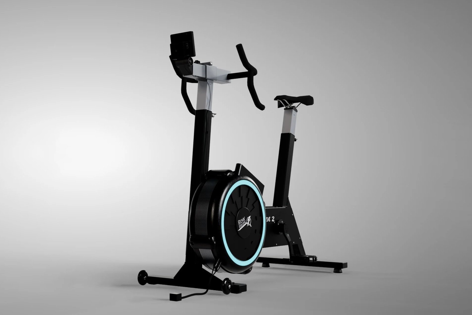A virtual prototype showcasing RowElectric energy generator design adjusted to fit BikeErg exercise bike created by Phoenix Consultants.