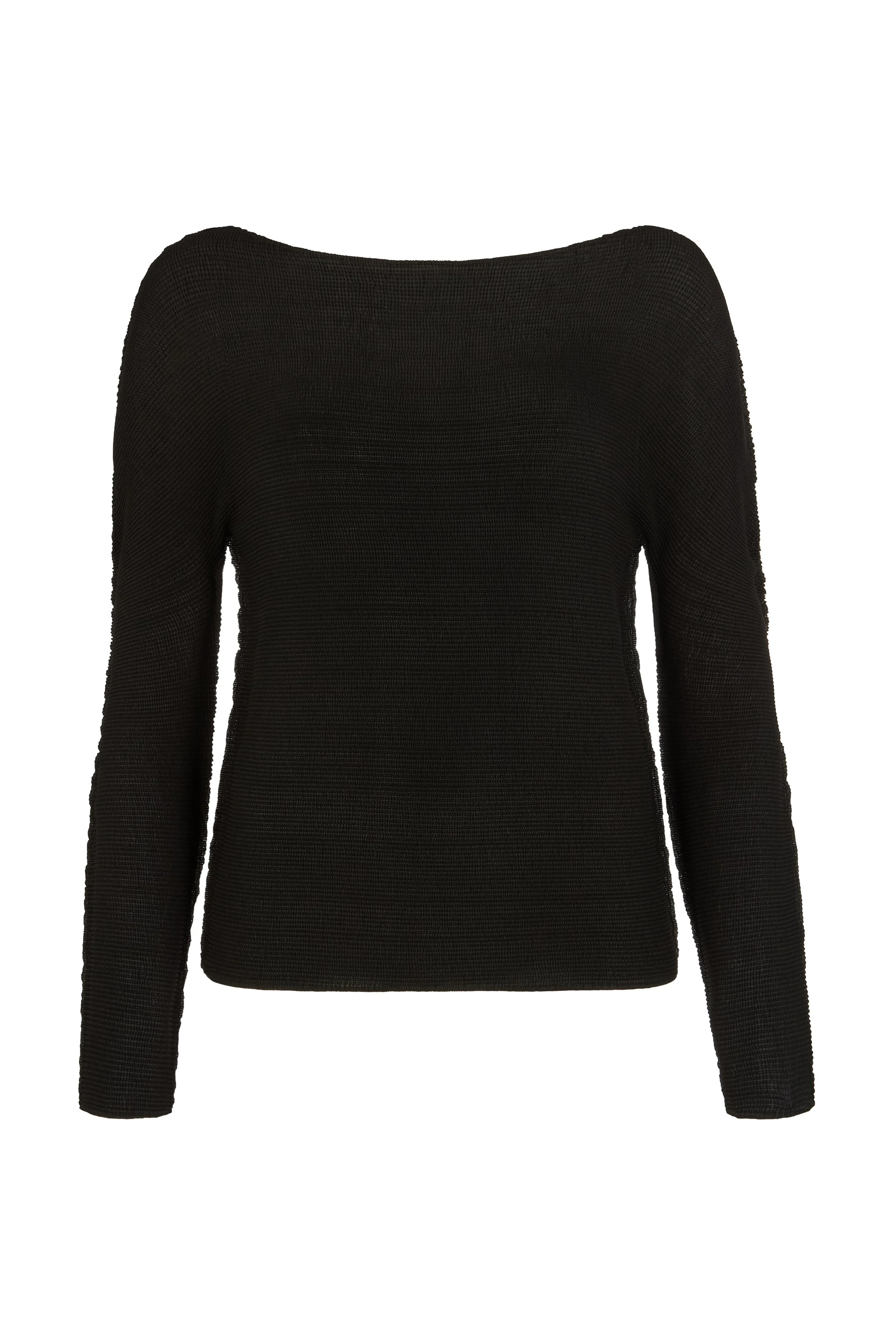 PLEATED RELAXED LONG SLEEVE TOP — BLACK
