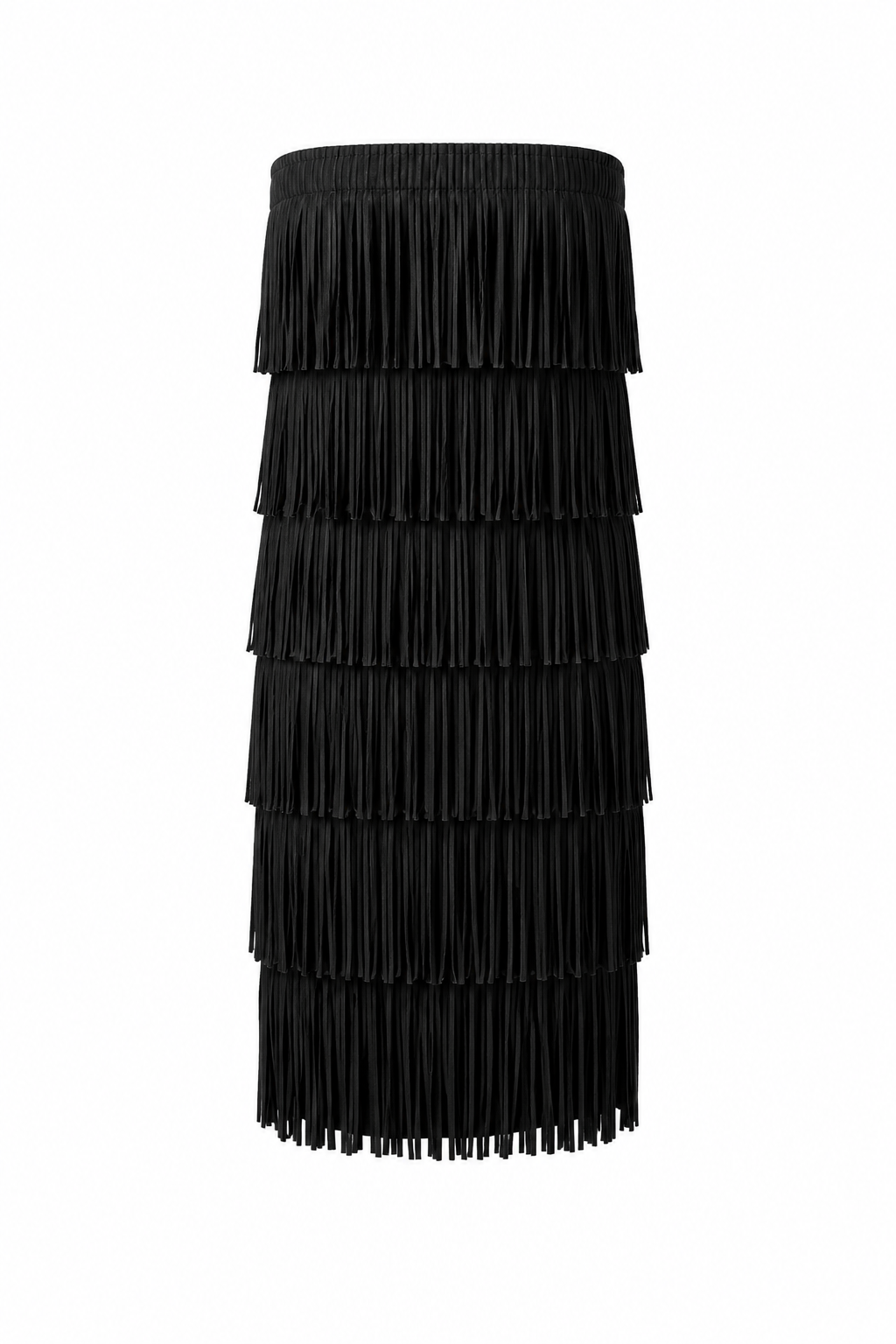 TIERED FRINGE CONVERTIBLE SKIRT — BLACK