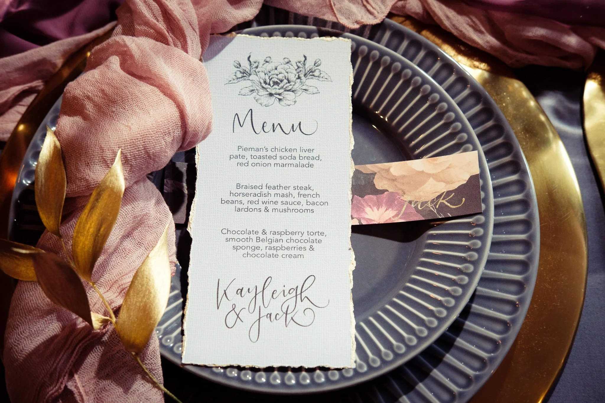 Elegant Wedding Menus and Place Settings