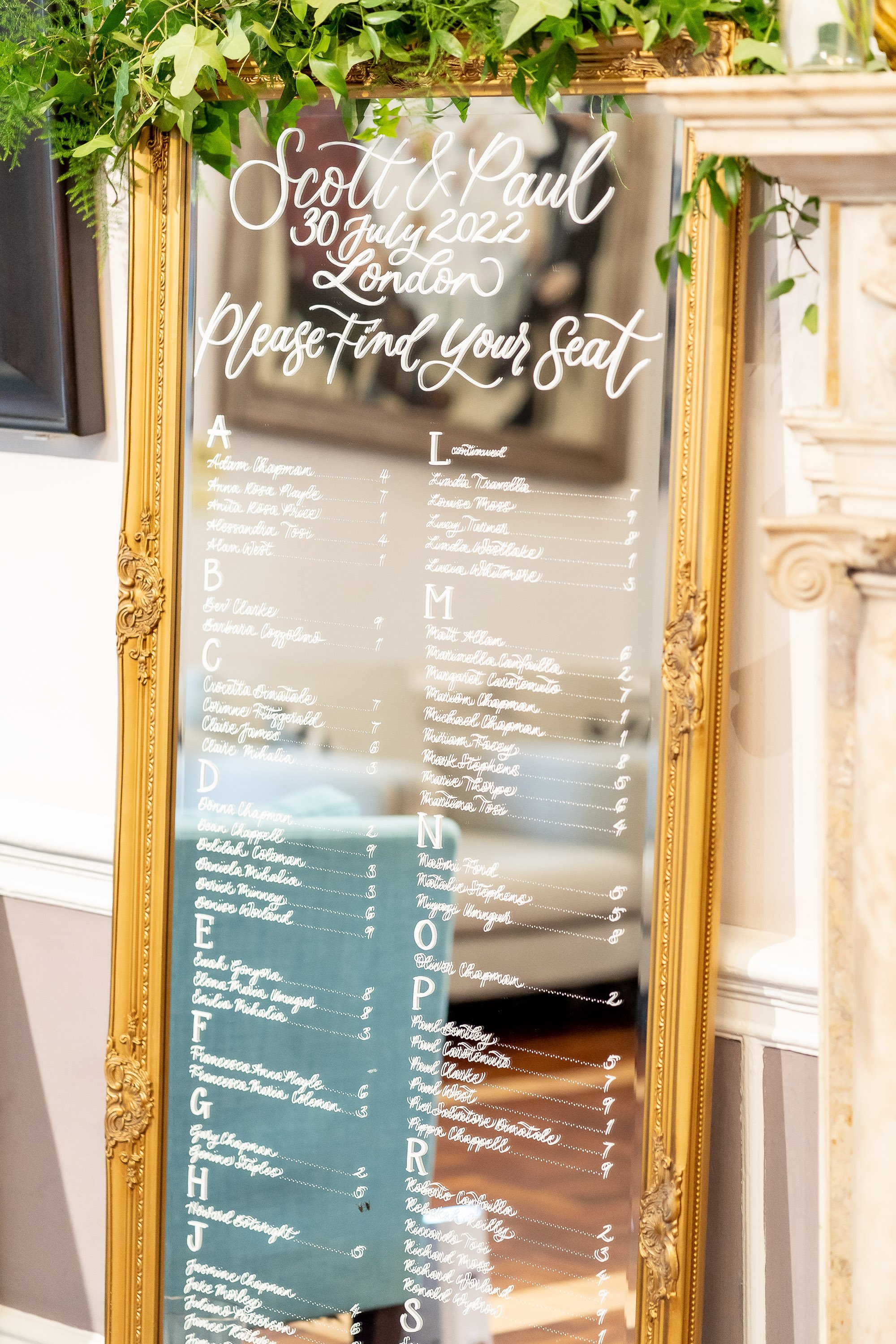 mirror table plan london wedding 