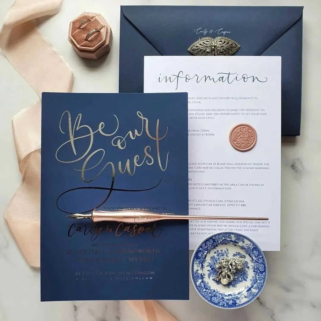 Navy Foiled Be our Guest Invitation by Inviting Writing.jpg