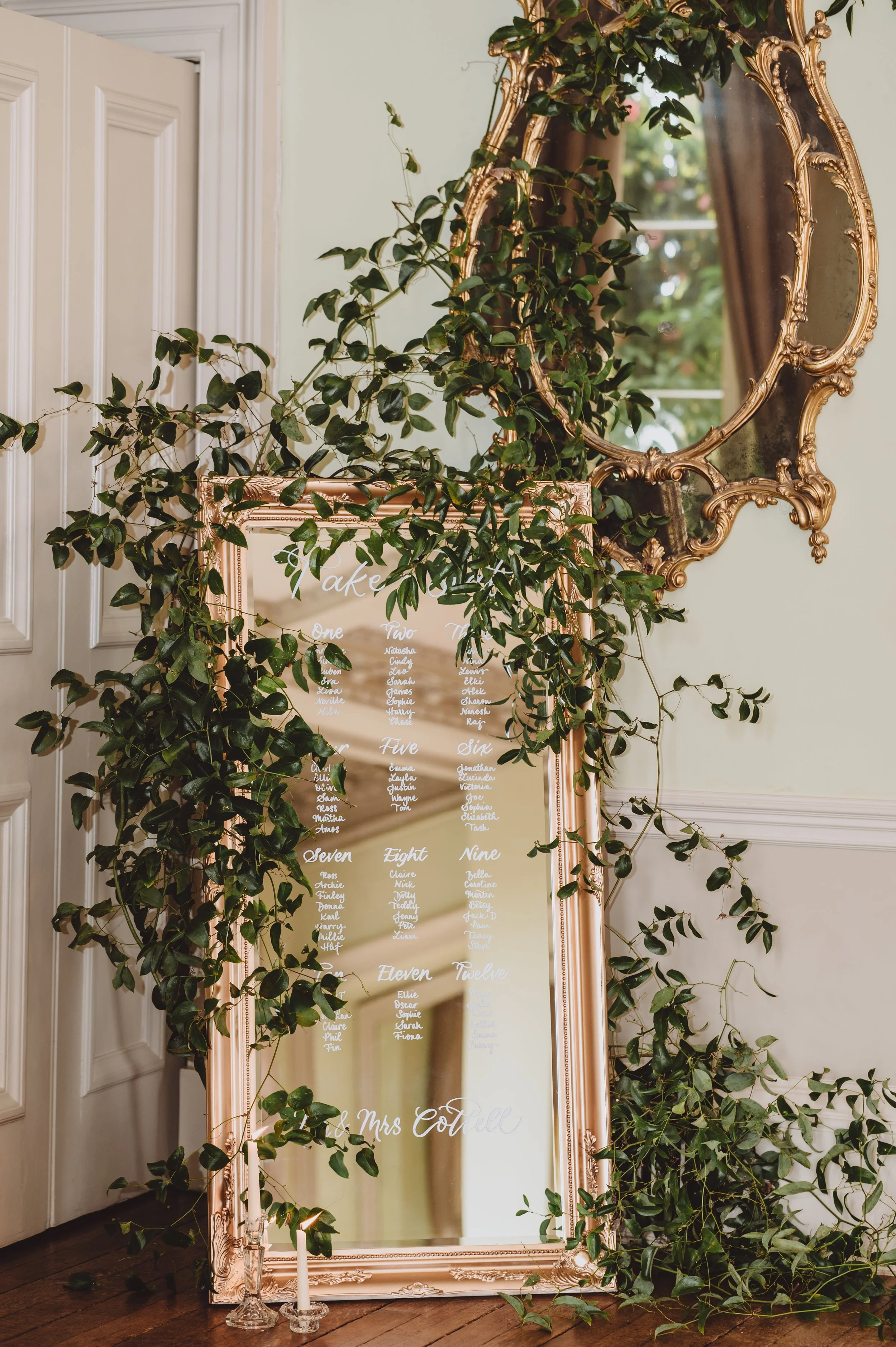 Free standing full length mirror in gold, also available in silver. Has an in-built easel. 