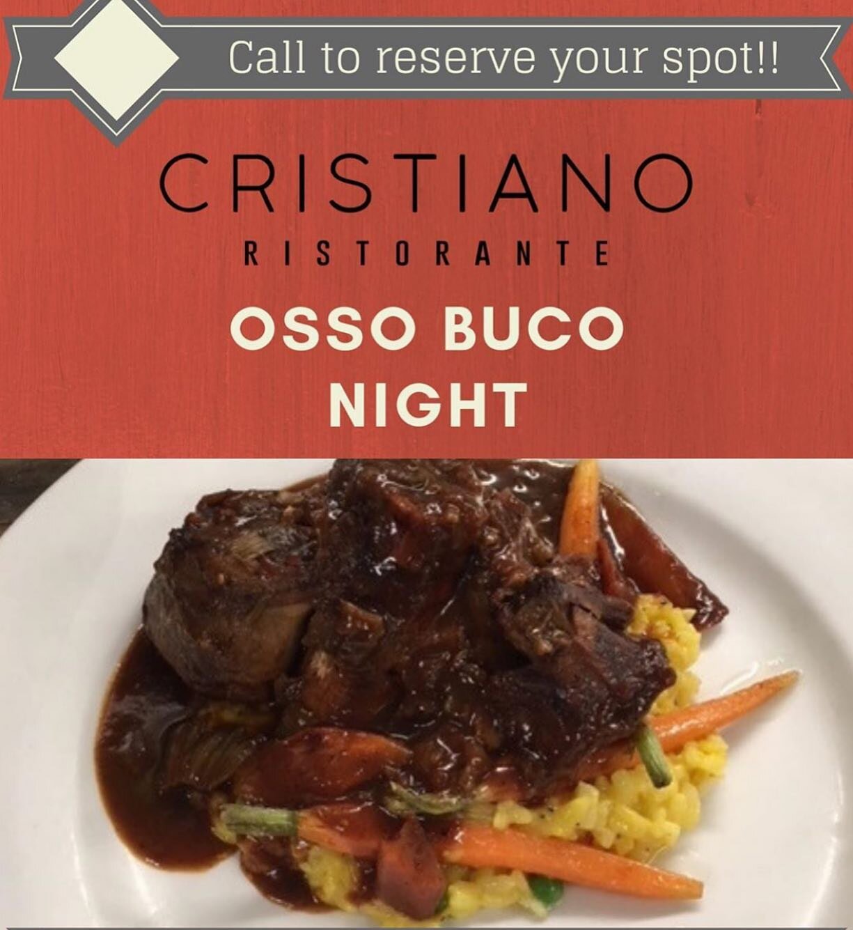 Tonight is Osso Buco night. Call for your reservation. #ossobuco #cristianoristorante #finedining #houma #louisiana