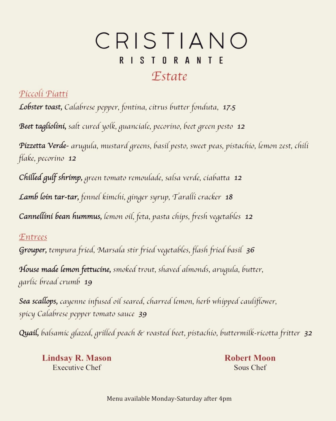 Our summer seasonal menu starts tonight! Come try some of these exciting new dishes!