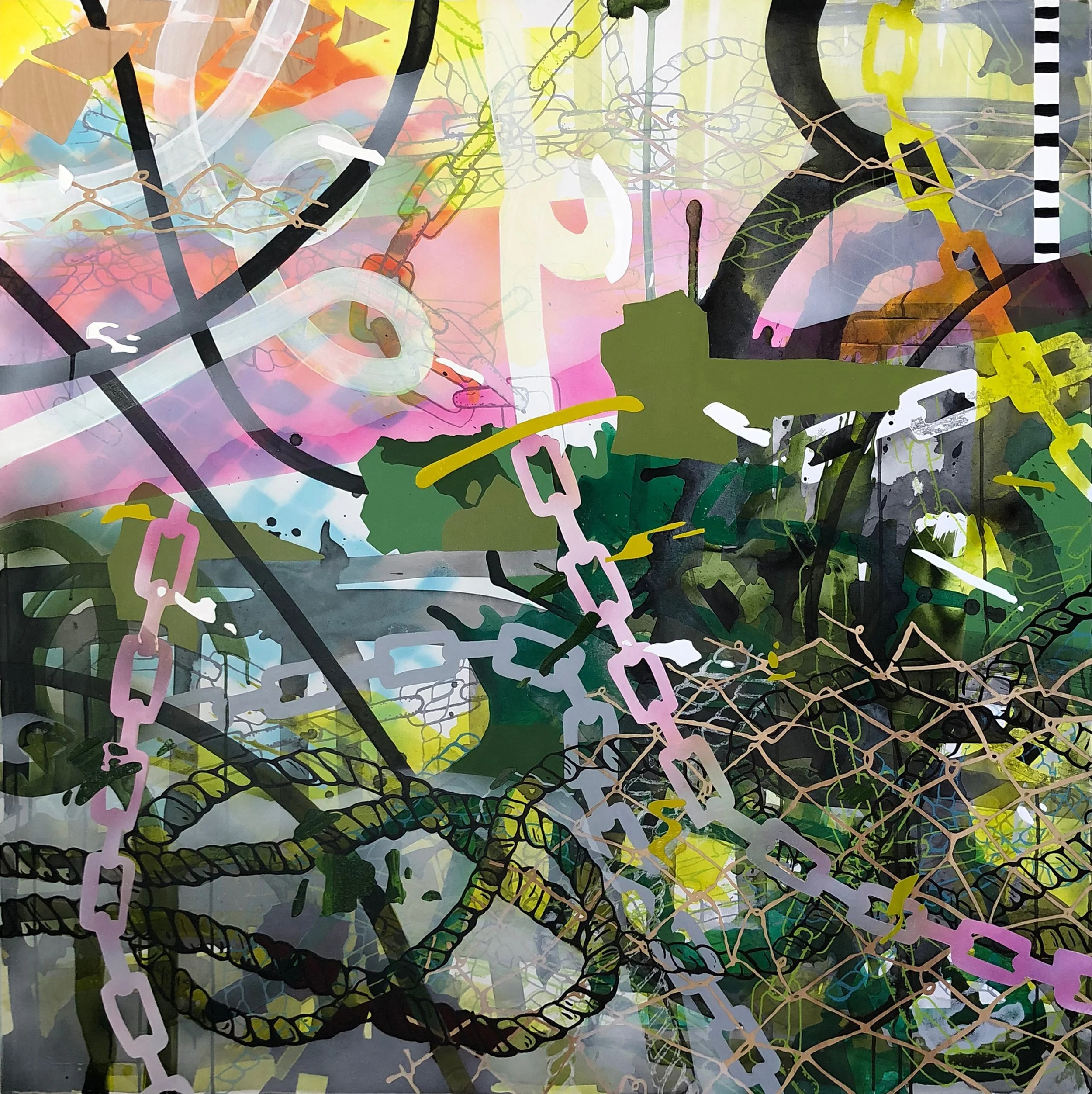 Detours, 2022, acrylic on wood panel, 48 x 48 inches