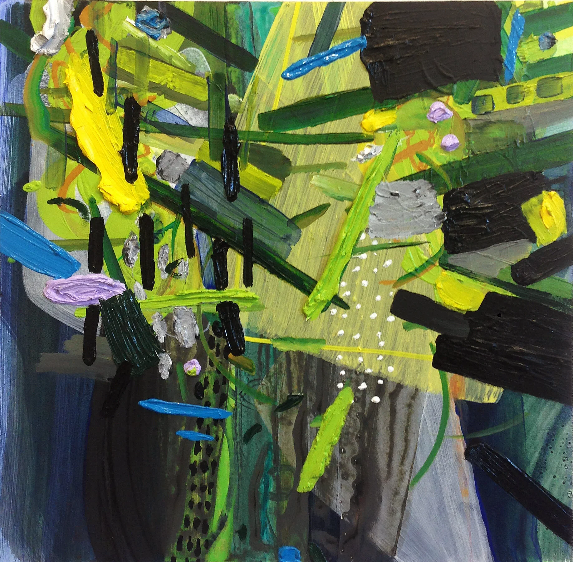 Thwarted, 2016, oil and acrylic on wood panel, 12 x 12 inches