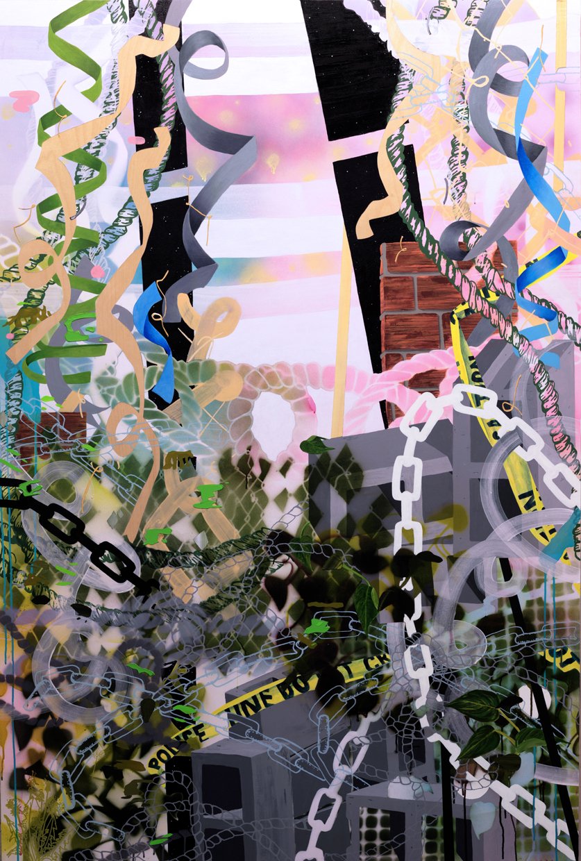 Anywhere But Here, 2022, acrylic on wood panel, 72 x 48 inches