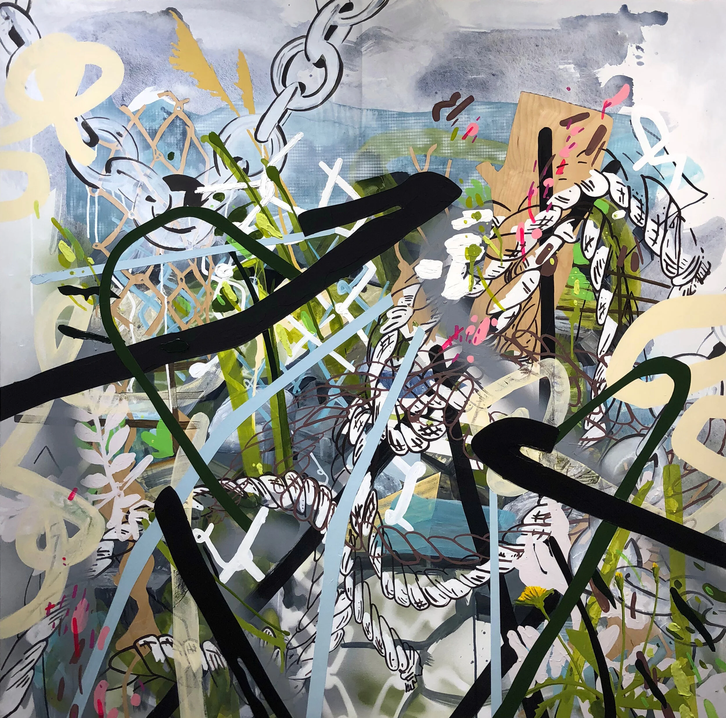 Tug, 2021, acrylic on wood panel, 48x48 inches