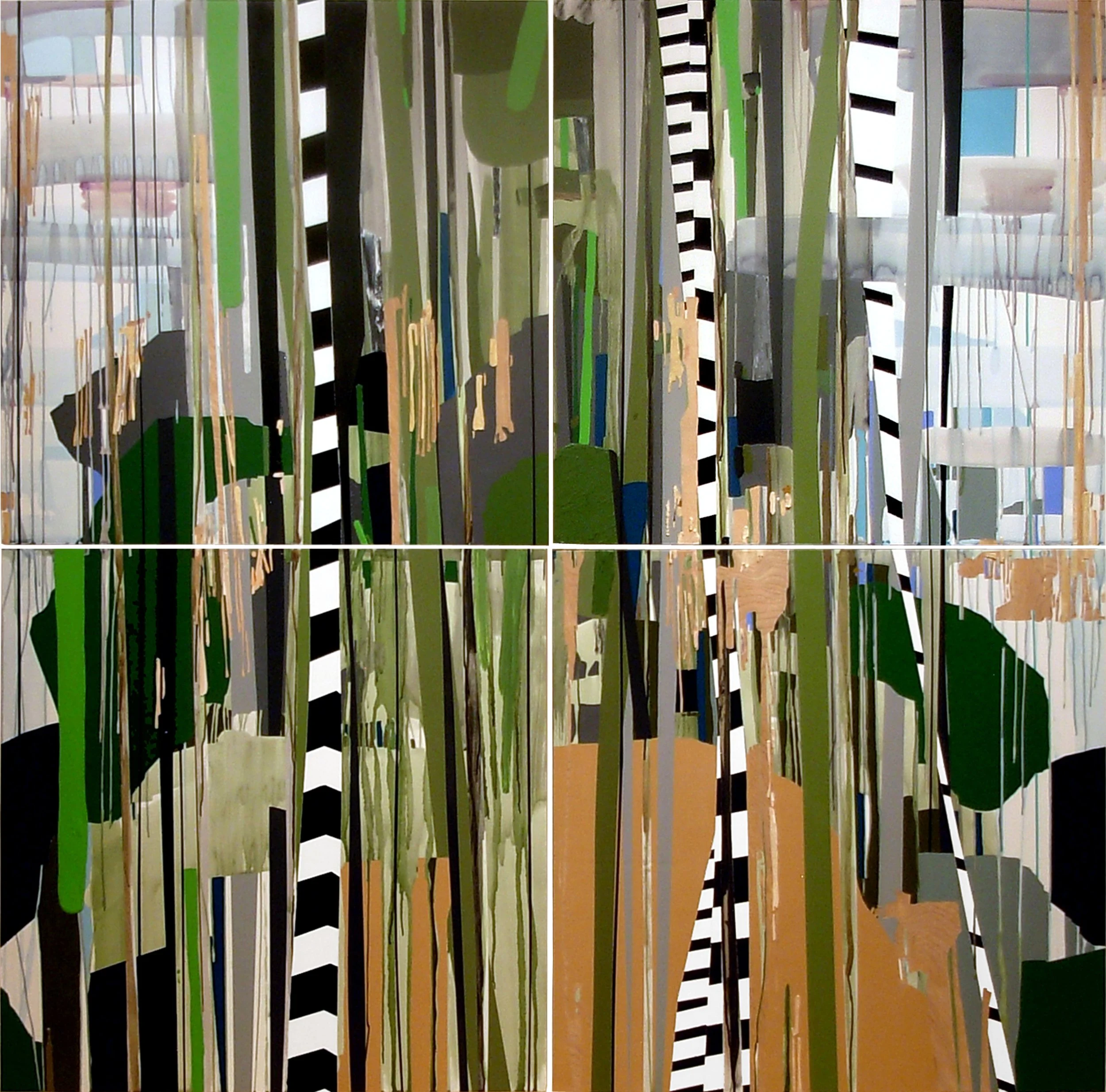 Transition to Expenditure, 2012, acrylic on wood panel, 72 x 72 inches total (each panel 48 x 48 inches)