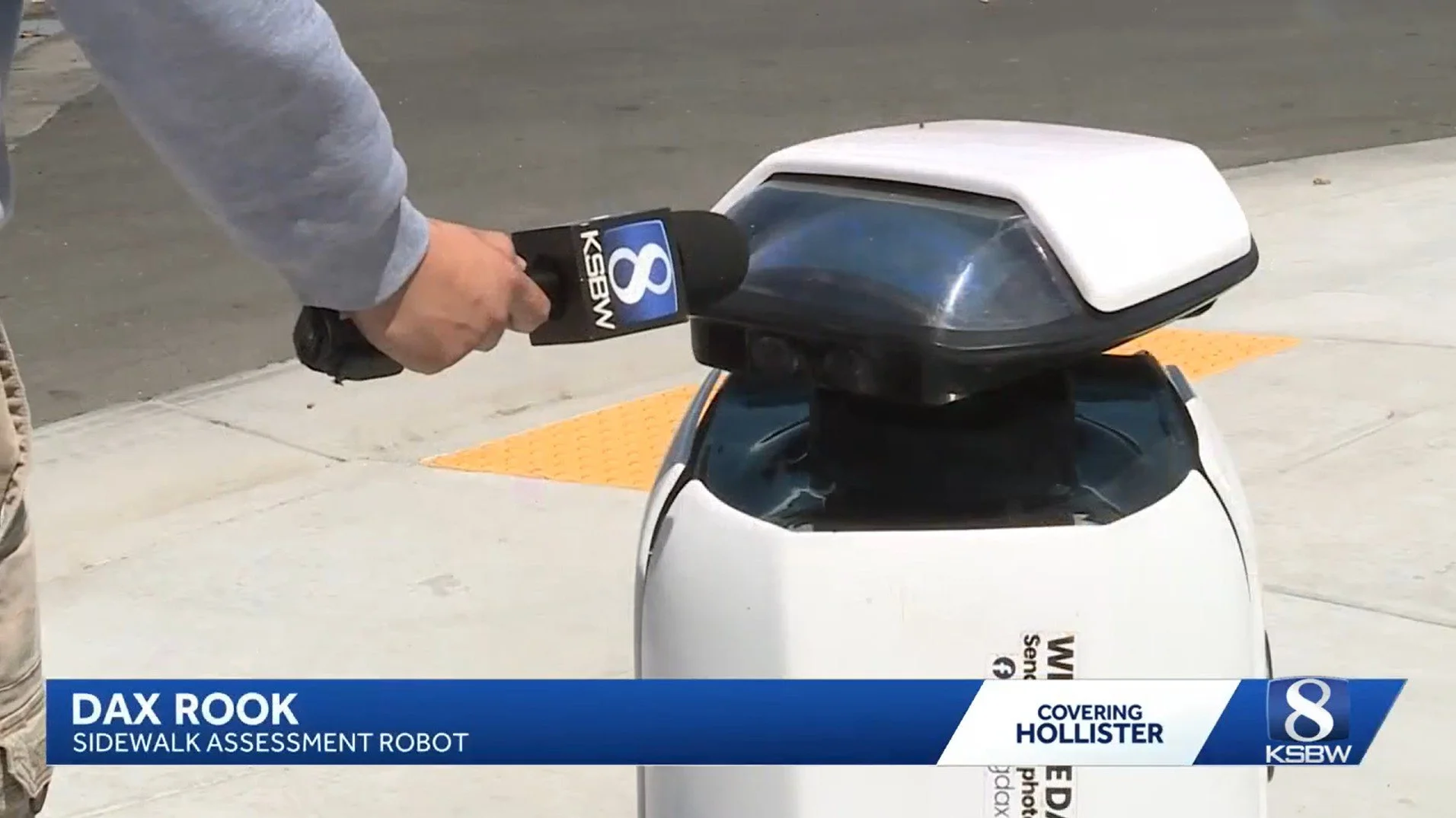KSBW interviewing Dax Rook sidewalk assessment robot in Hollister, California