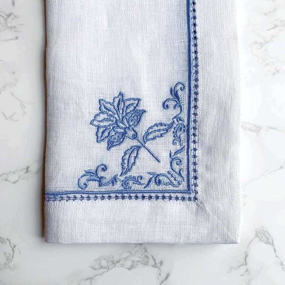 White Linen Napkin Set with Multi-color Signature Floral