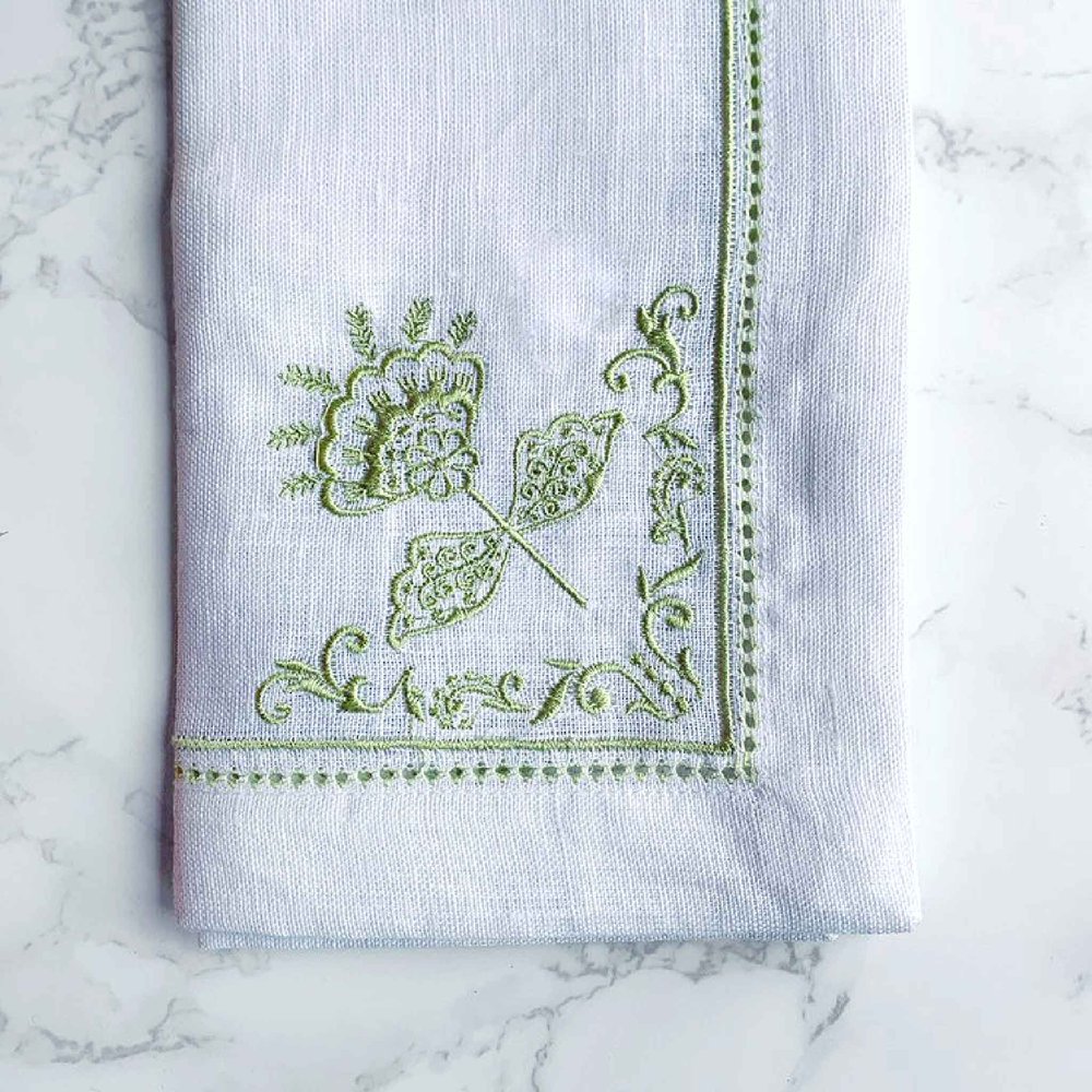 NAPKINS  17square 100% Linen Dinner Napkins with Thyme Embroidery