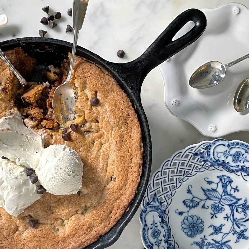 Cast Iron Skillet Chocolate Chip Cookie with Sea Salt Caramel — Mary DiSomma