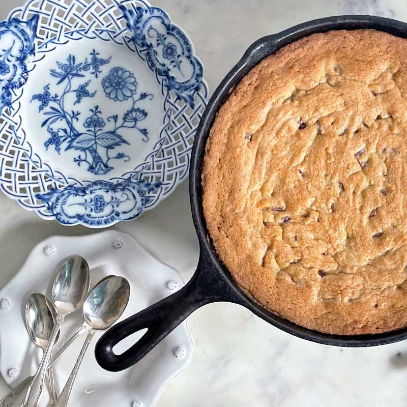 Cast Iron Skillet Chocolate Chip Cookie with Sea Salt Caramel — Mary