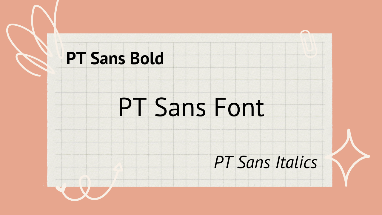 Samples of the Pt Sans font in regular, bold, and italic. also has a pink background and white decals for prettiness.