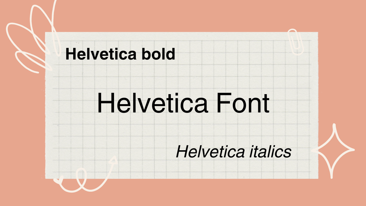 Samples of the Helvetica font in regular, bold, and italic. also has a pink background and white decals for prettiness.