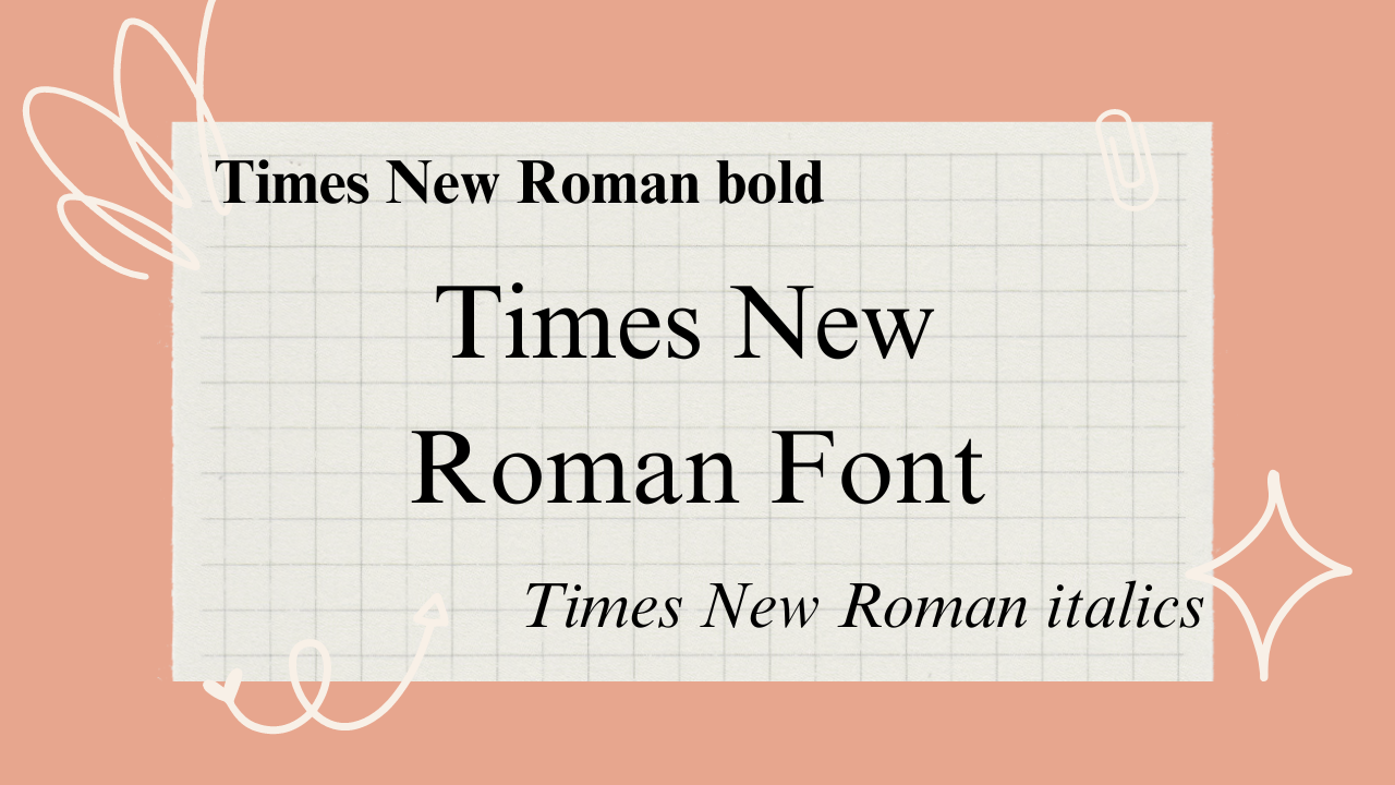 Samples of the Times New Roman font in regular, bold, and italic. also has a pink background and white decals for prettiness.