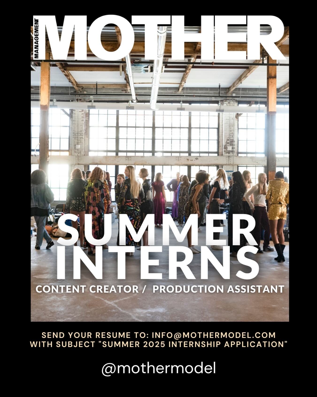 SUMMER INTERNS

We are looking for the interns in the areas of content creation and production assistance. 

Send your resume to: info@mothermodel.com
With subject &ldquo;Summer 2025 Internship Application&rdquo;